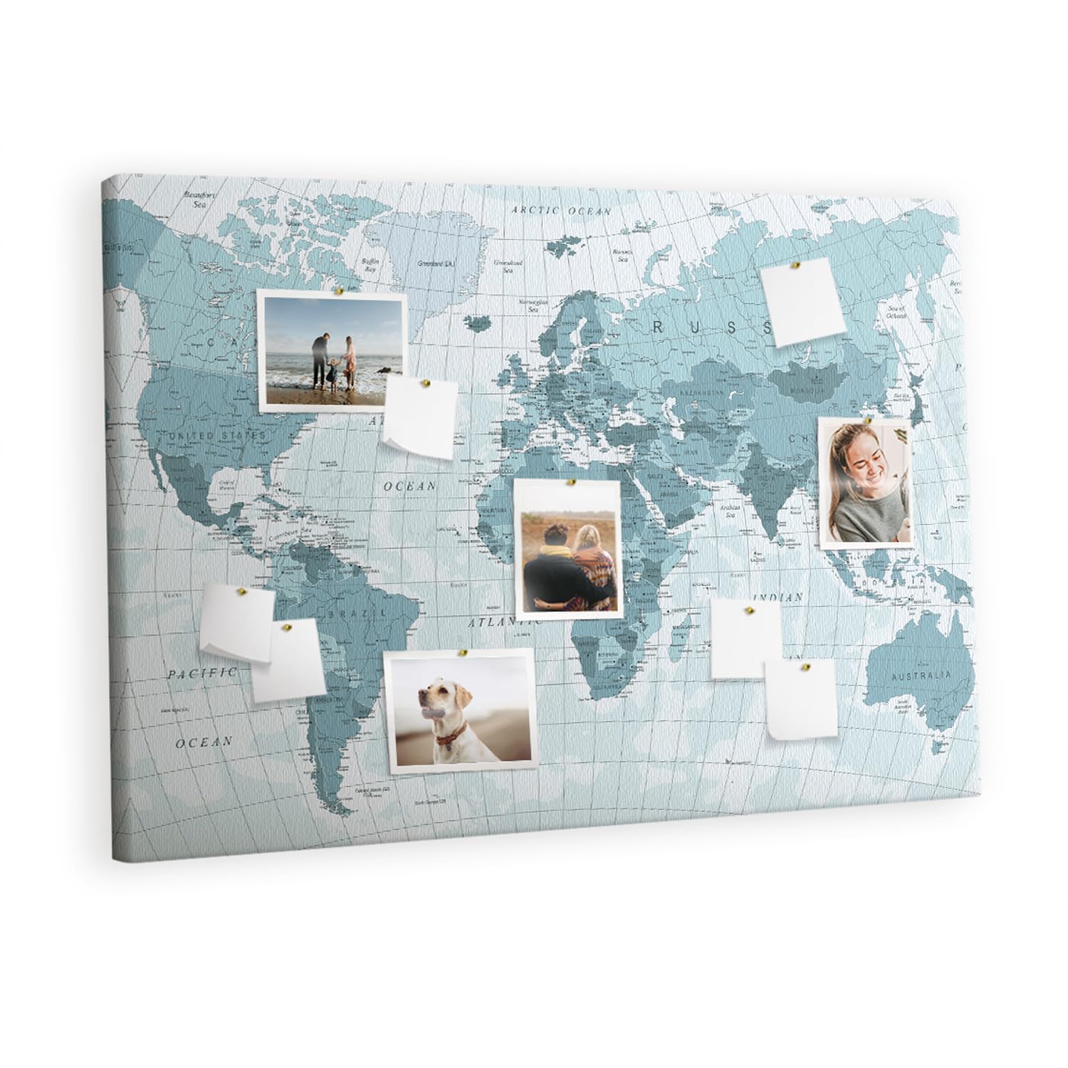 Tableau liège 120x80 horizontal avec carte du monde colorée pour bureau