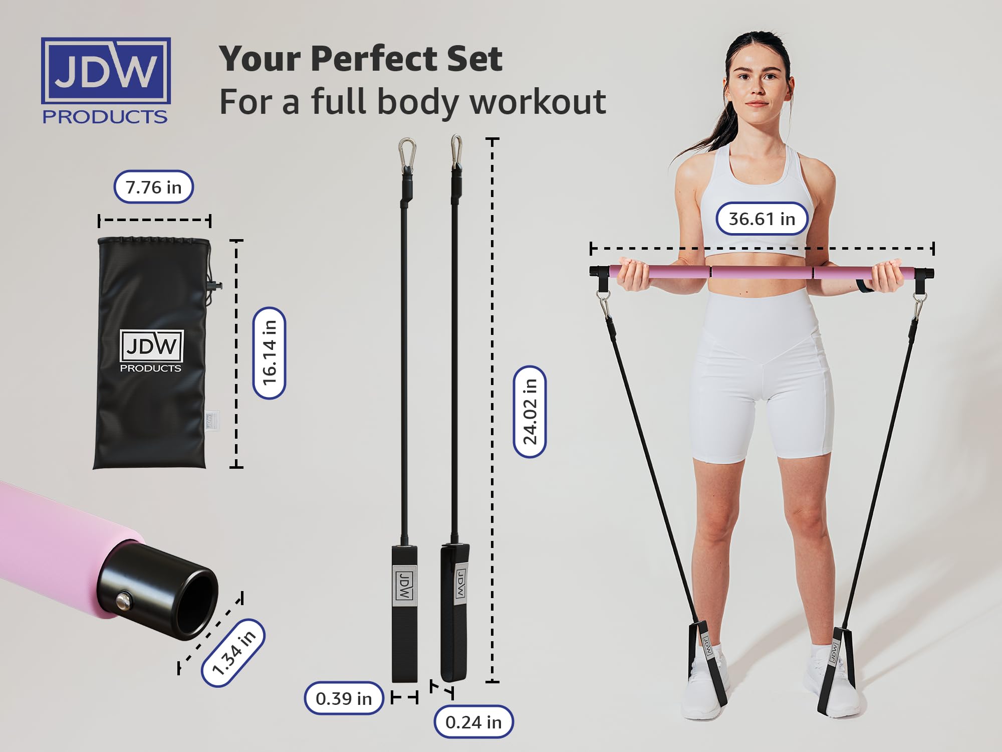 JDW Enterprises zestaw do pilatesu, 2 standardowe i 2 mocne paski do treningu całego ciała, torba do przechowywania, sprzęt fitness do domowej siłowni, jogi