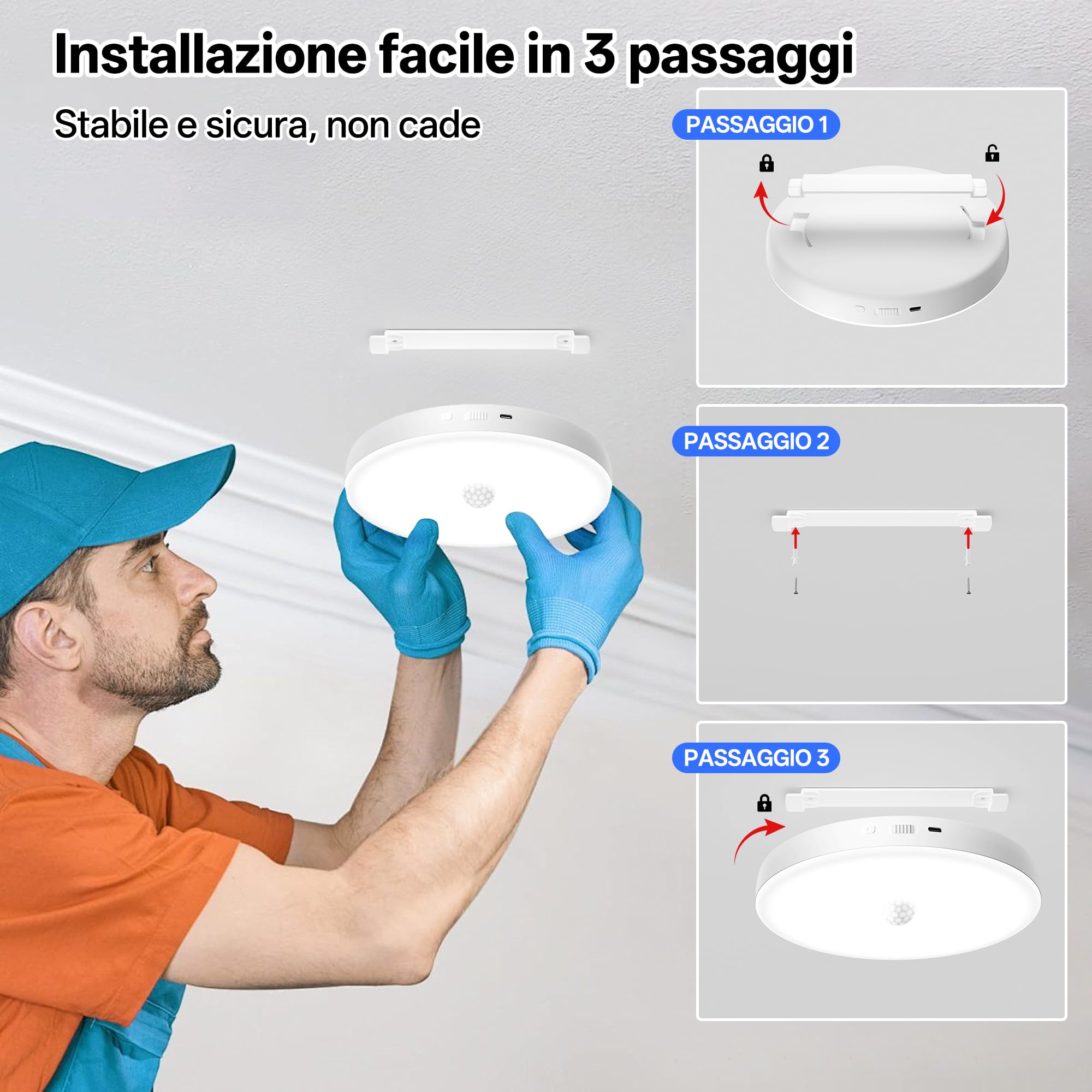 Homelist Lampada da soffitto con sensore di movimento, 12000 mAh, 2 pezzo | Lampada a batteria dimmerabile con telecomando per bagni, corridoi, garage e capannoni