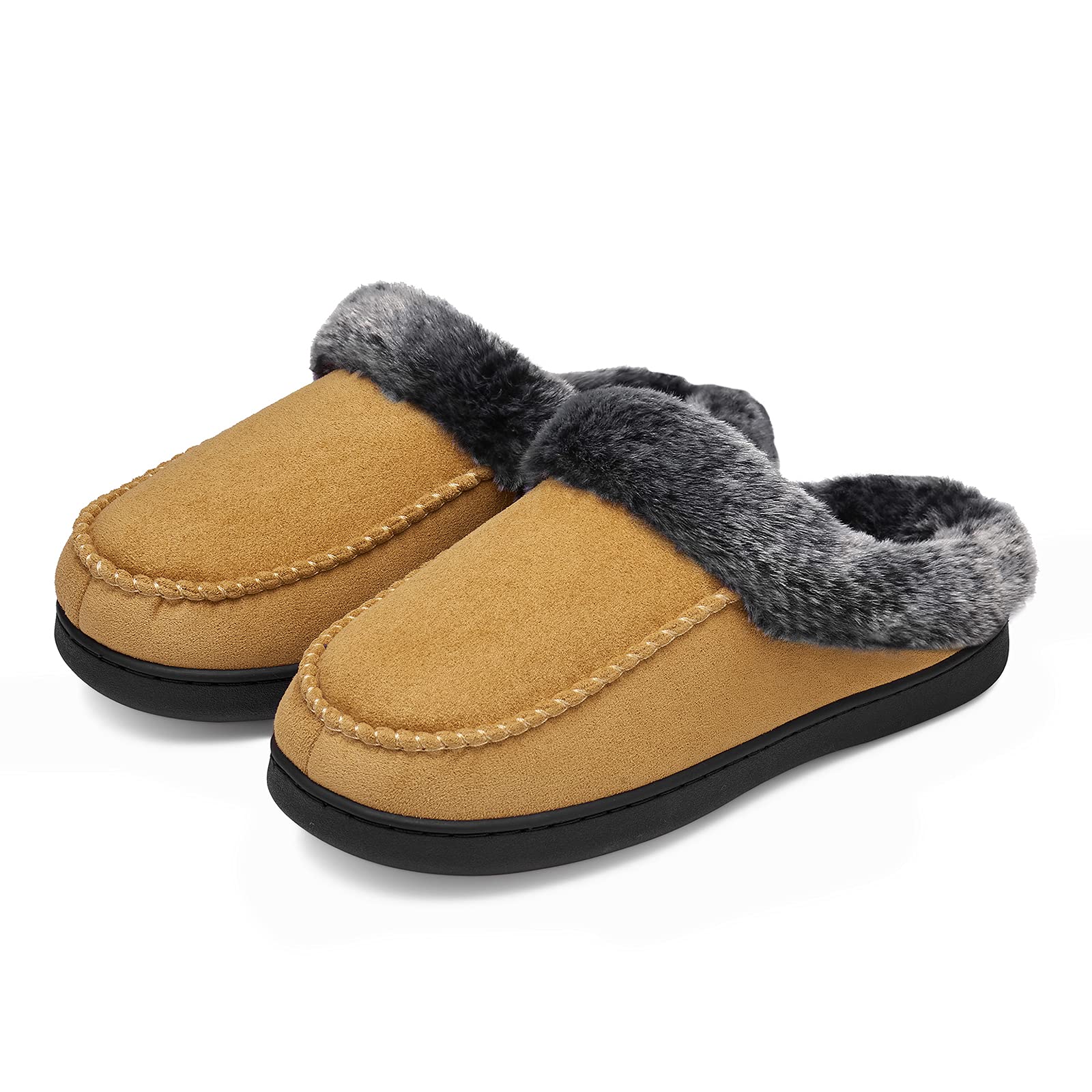 Mishansha Women's House Shoes Memory Foam Suede Moccasin Slippers Winter Warm Fleece Lined Home Shoes with Anti-Skid Rubber Sole