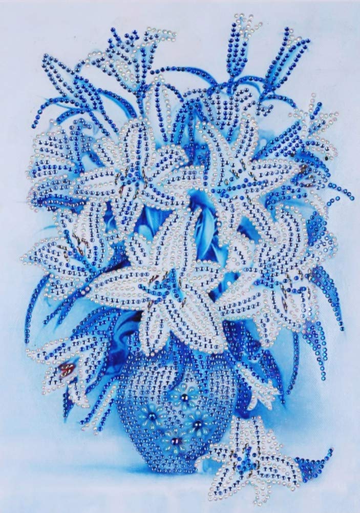 ABEUTY Diamond Painting DIY 5D Special Shape Rhinestones, Blue Daffodil Flower, Partial Drill Crystal Diamond Art Kits