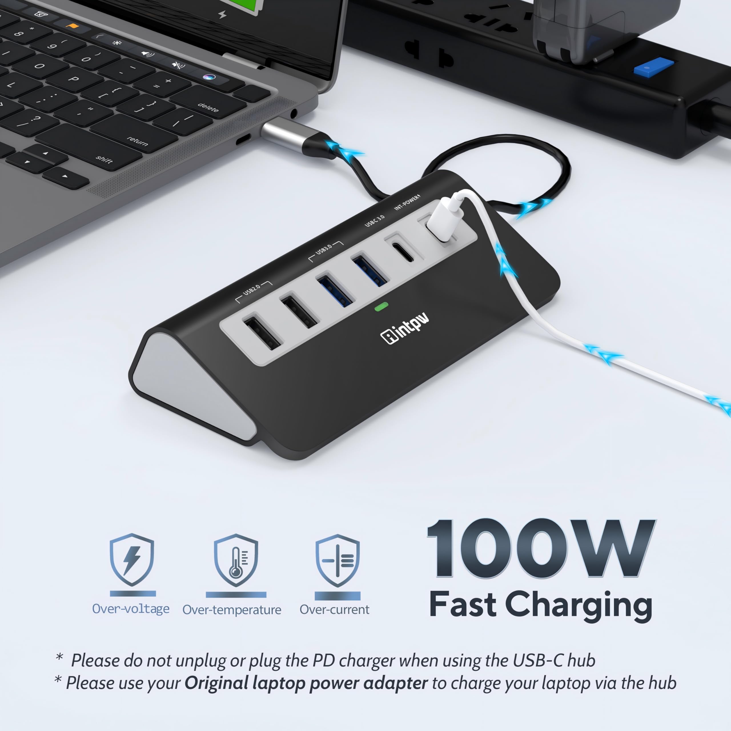 INTPW Hub USB C P9, adaptateur multiport USB 9 en 1 avec HDMI 4K, PD 100 W, USB-C et 2 USB A 3.0 5 Gbit/s, 2 USB A 2.0, lecteur de cartes SD/TF, hub USB alimenté en aluminium pour PC, iPhone 16/15