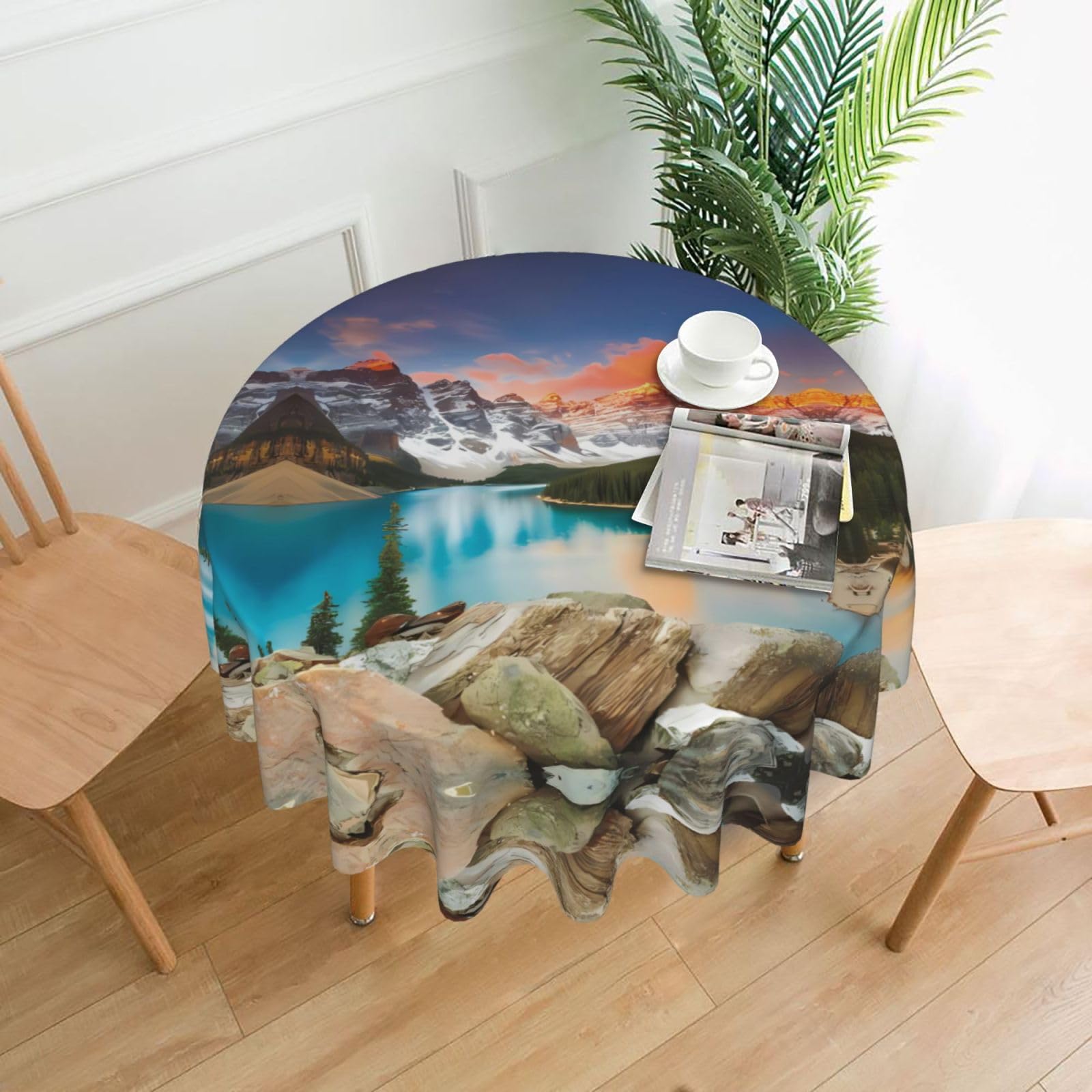 WHJSHOP National Park Prints Round Table Throw 60 Inch – Waterproof Table Cover for Dining, Coffee Tables, Parties & More - Soft, Wrinkle-Resistant Table Layer