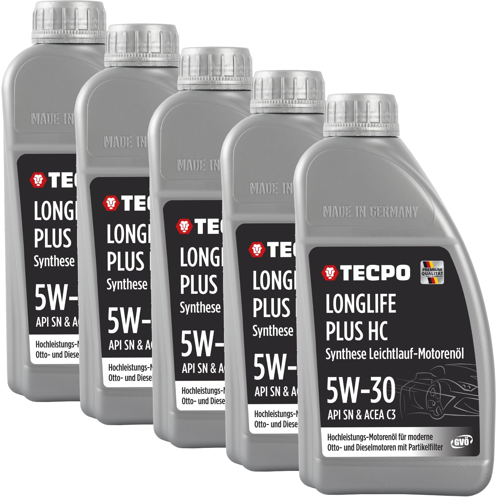 TECPO Motoröl 5 Liter 5W-30 LONGLIFE Plus HC Synthese passend für ACEA C3 / API SN / 504/507 / 229.31/229.51 / LL-04 / C30