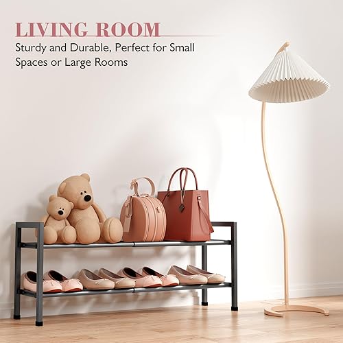 Miniatura 5 de Bumusty Zapatero expandible de 2 niveles para armario, zapatero pequeño ajustable de 18 a 33 pulgadas para entrada, espacio pequeño, organizador de