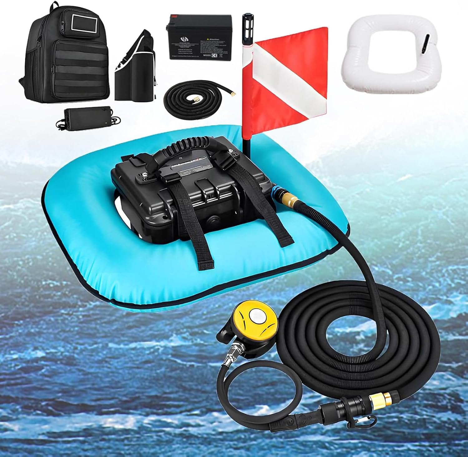 Scuba Diving Ventilator, Waterproof Portable Rechargeable Underwater Breathing Device with Telescopic Pipe and Diving Regulator - Dive System with 2 Batteries