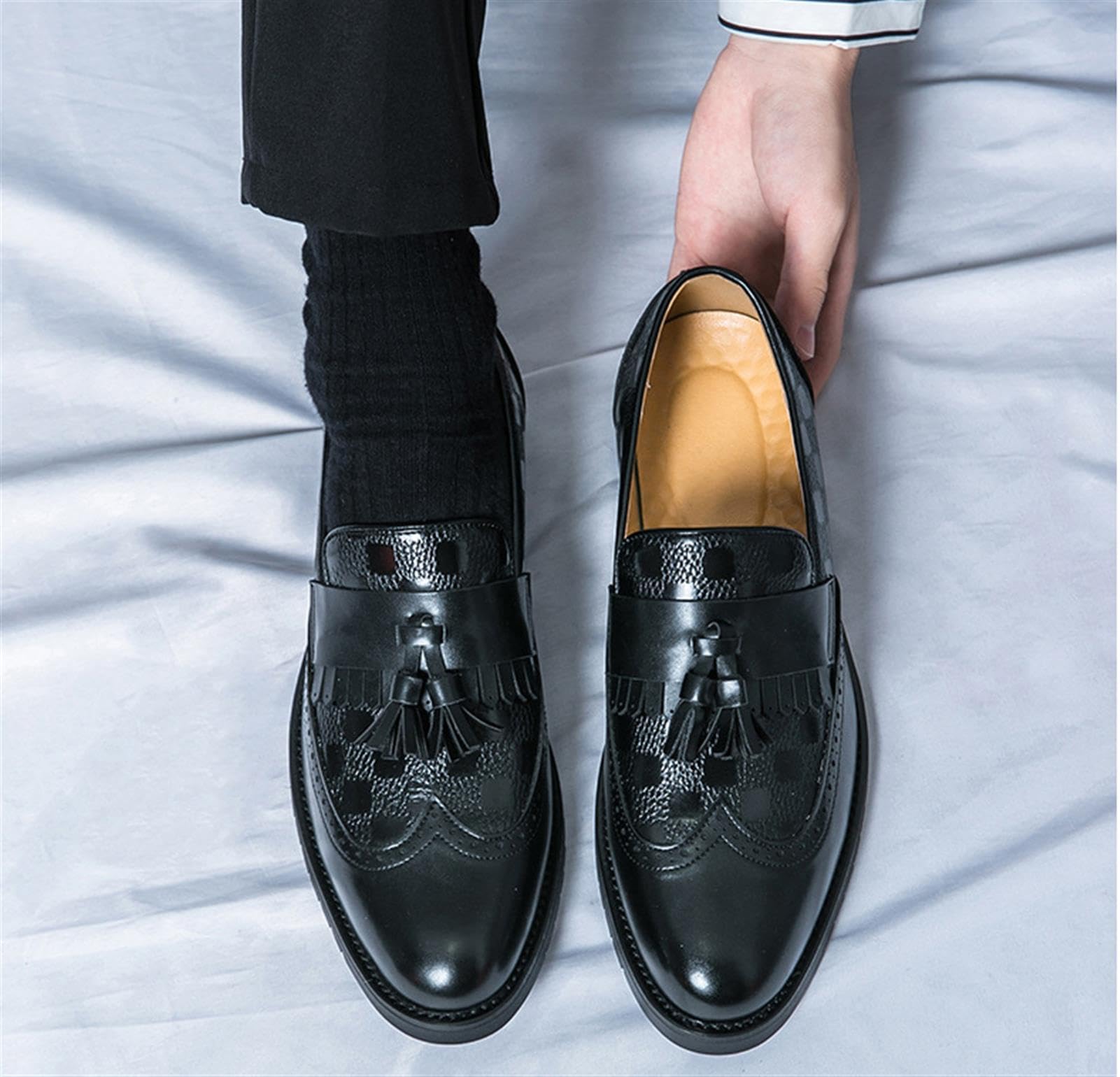 Mocasines con Borlas para Hombre Zapatos Brogue Oxford de Vestir Elegantes Formal Negocios Boda Fiesta Zapatos Planos de Cuero