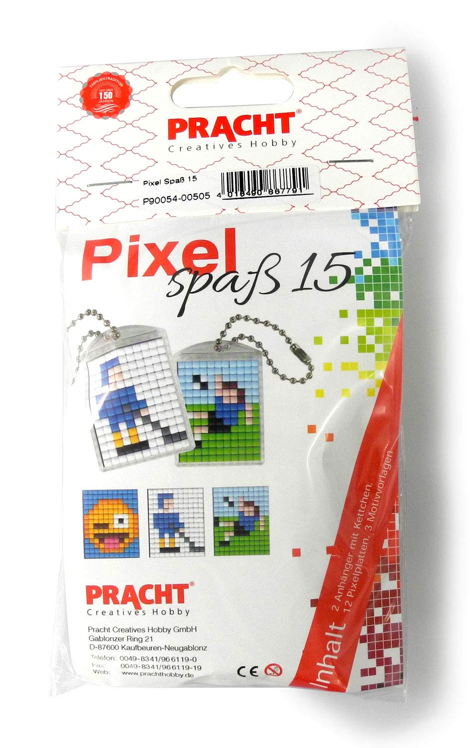 Pracht Creatives Hobby Pixel P90054-00505 Fun Craft Set 15, for Designing 2 Keyrings (Lockets) for Children, Easy Plug-In System, No Ironing or Gluing, Organic Plastic Stones