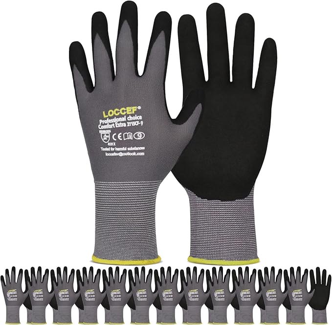LOCCEF Work Gloves MicroFoam Nitrile Coated
