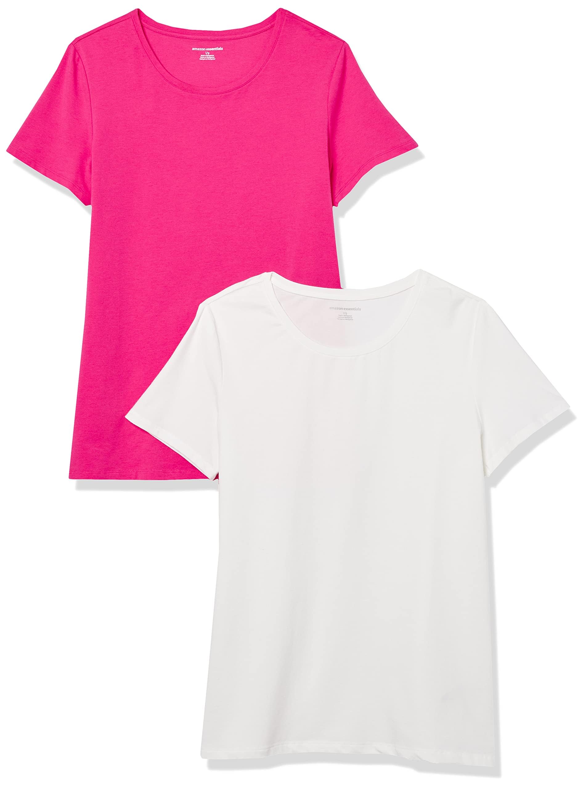 Amazon Essentials Damen Kurzärmliges Regular-Fit-T-Shirt (Varianten mit Rundhalsausschnitt und V-Ausschnitt), Multi-Packs