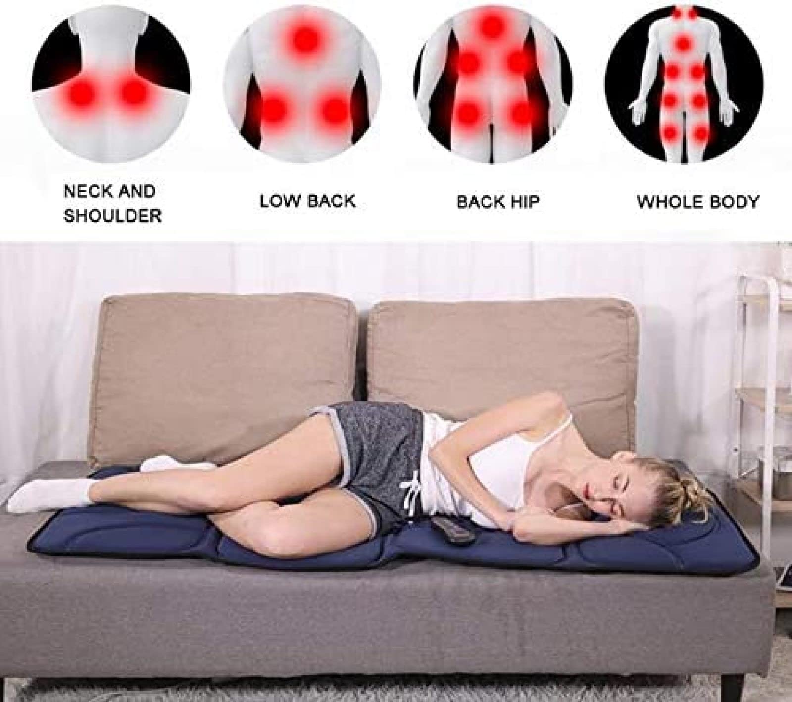 Materac do masażu całego ciała, wielofunkcyjna mata do masażu Shiatsu z elektryczną matą do masażu cieplnego z 10 silnikami masującymi, 5 metod masażu dla ukojenia ciała