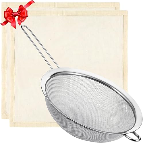 Miniatura 1 de Juego de paños de queso y colador grande de malla fina, coladores de acero inoxidable de 8.7 pulgadas con asa, 20 x 20 pulgadas, gasa de algodón sin