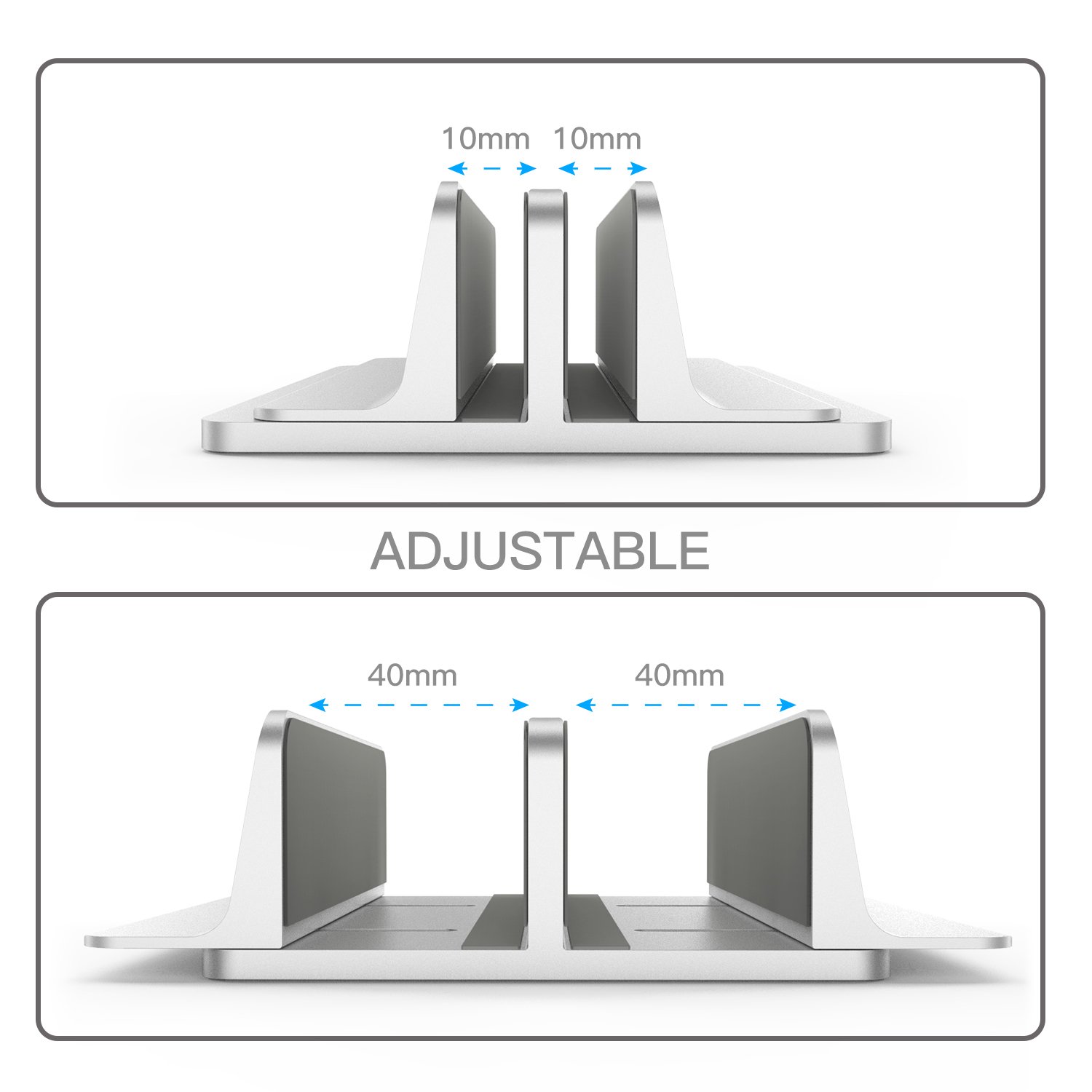 Support Vertical Double OMOTON Pour Ordinateurs Portables Jusqu'à 17.3" - Réglable - Alluminium