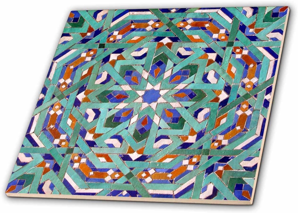 3dRose ct_73581_4 Morocco, Hassan Ii Mosque Mosaic, Islamic Tile Detail-Af29 Kwi0019-Kymri Wilt-Ceramic Tile, 12-Inch