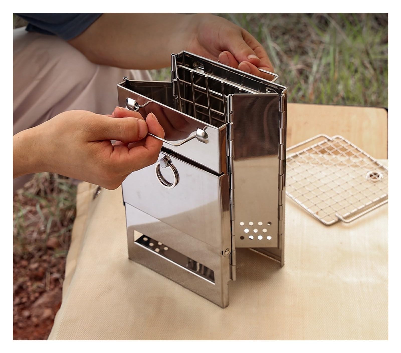 Estufa de Leña Mini Parrilla Plegable de Acero Inoxidable for Exteriores, Ideal for barbacoas, Camping, picnics, Estufas carbón y Parrillas for Barbacoa