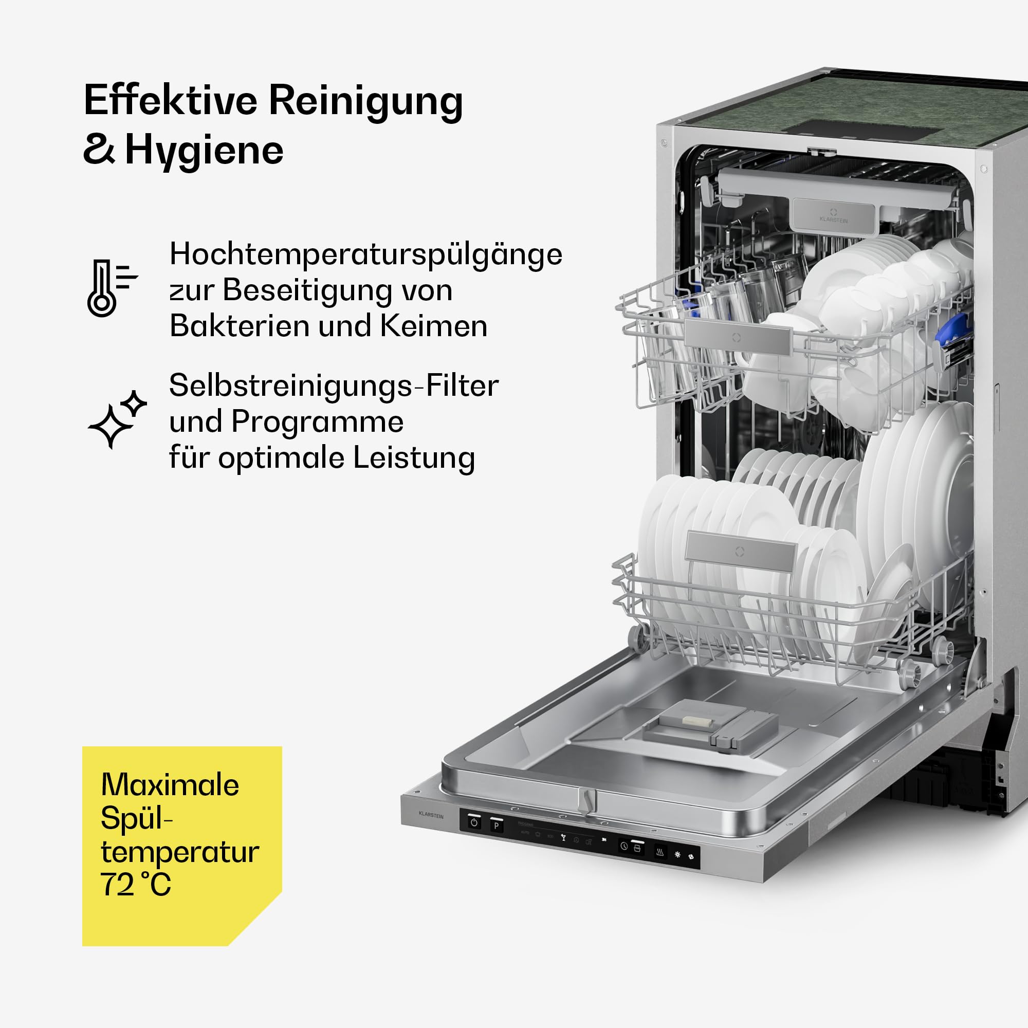 Klarstein Velaire Geschirrspüler 45cm Vollintegriert 10 Plätze 6 Programme 42 dB B Energieklasse AquaStop