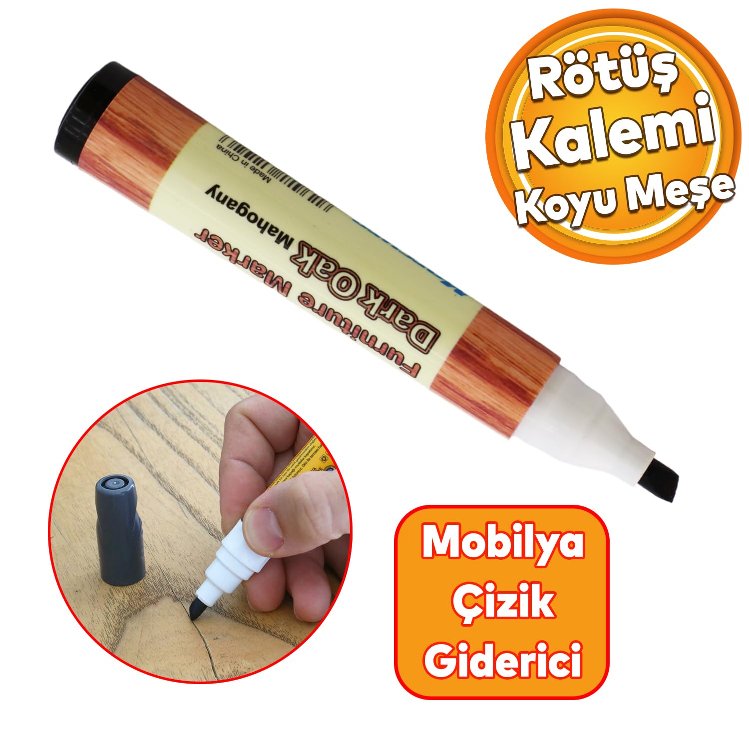 Badem10 Mobilya Rötuş Kalemi Ahşap Masa Sehpa Dolap Kalemi Çizik Giderici Çatlak Kapatıcı Koyu Meşe