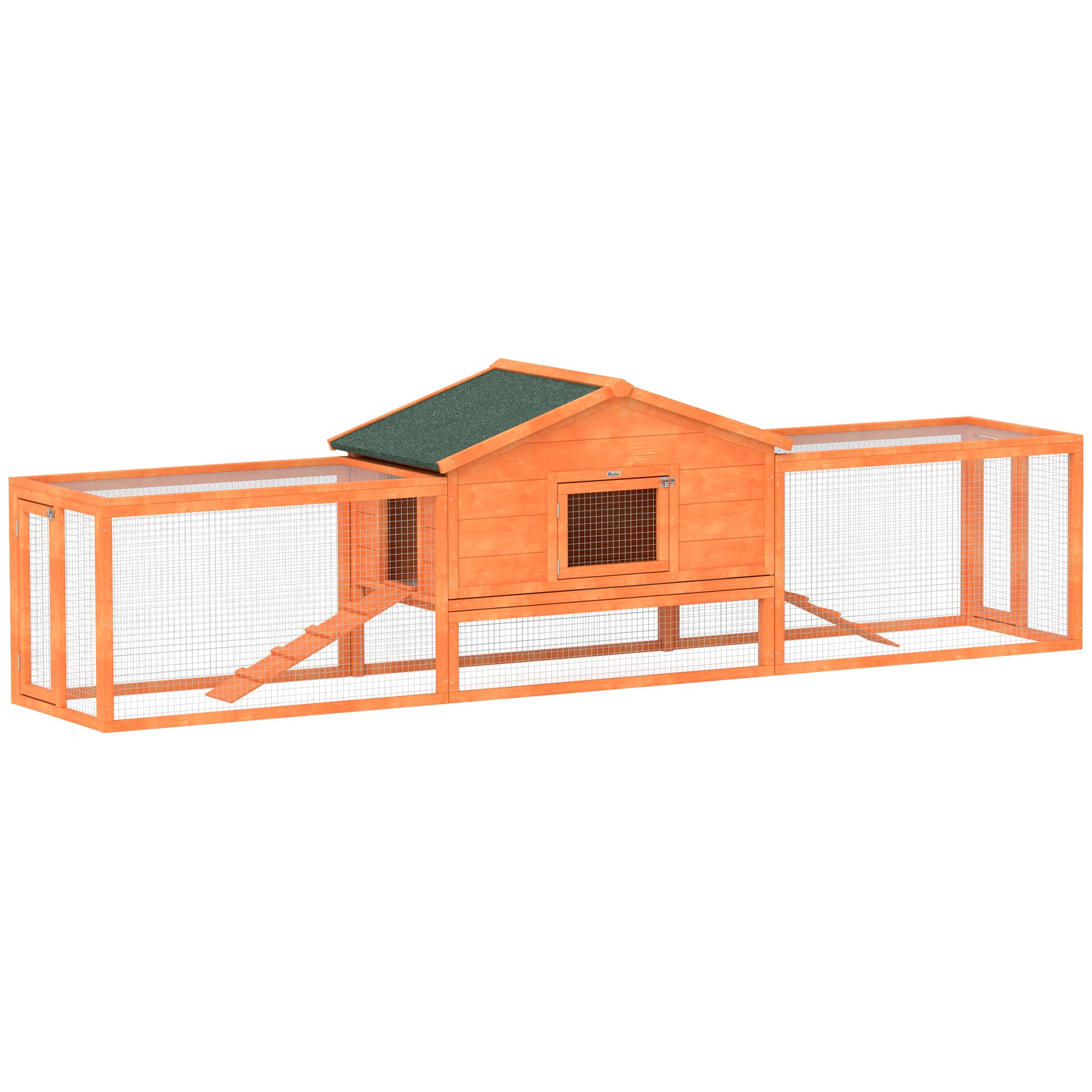 PawHut Rabbit Hutch Run for Guinea Pigs with Tray 309 x 70 x 87cm Orange