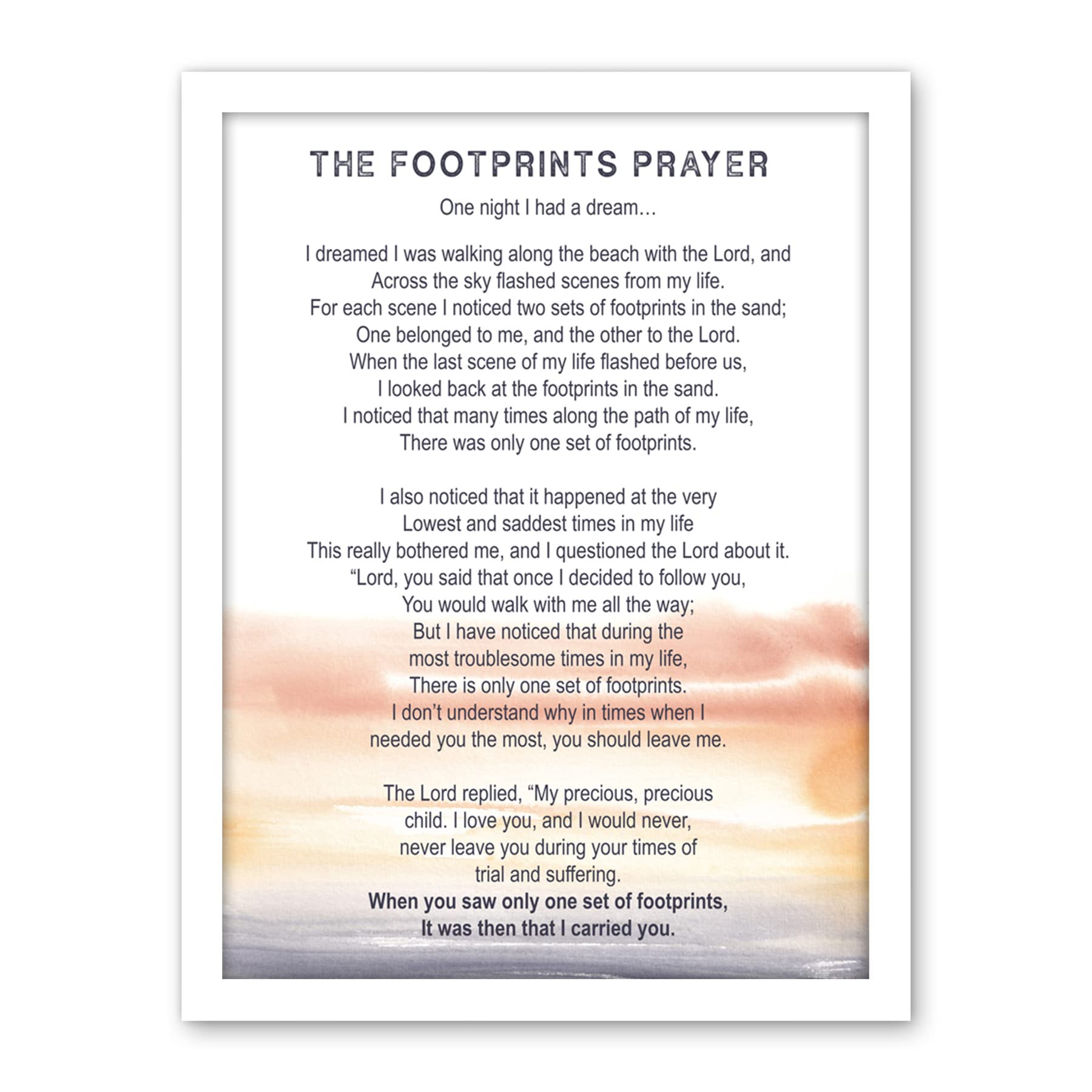 Artery8 Lord Jesus Footprints In The Sand Poem Watercolour Artwork Framed Wall Art Print 18X24 Inch