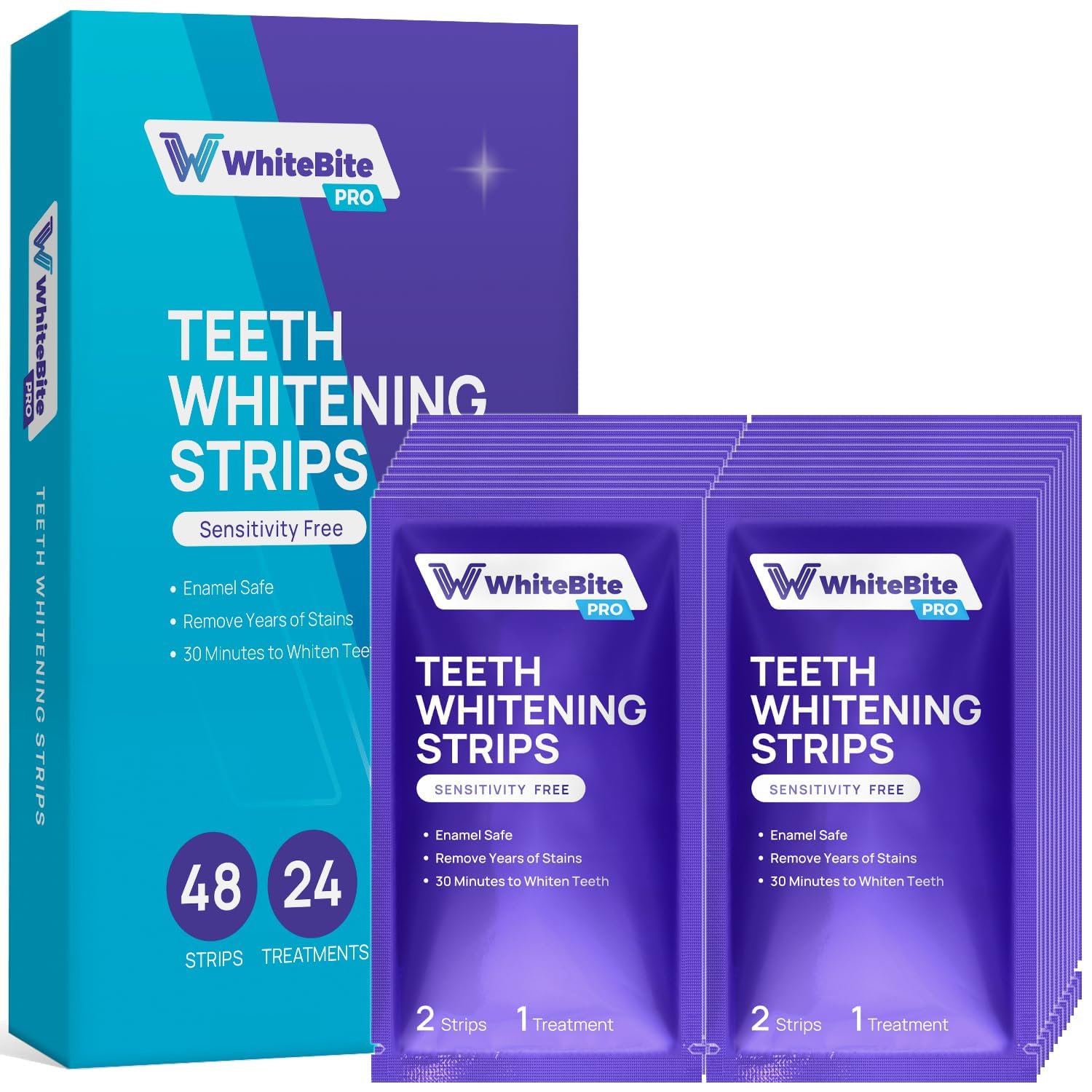 Whitebite ProTeeth Whitening Pap Strips | 48 Strips 24-Day Supply | No Sensitivity | Peroxide-Free | Fast, Gentle & Effective Teeth Whitening Kit