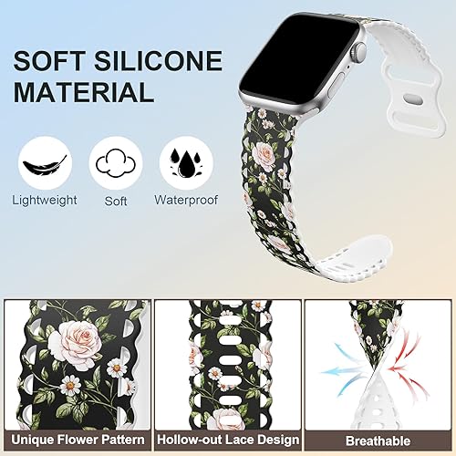 Miniatura 3 de Correa de encaje de flores compatible con Apple Watch Band de 1.575 pulgadas, 1.732 pulgadas, 1.614 pulgadas, 1.772 pulgadas, 1.772 pulgadas, 1.654
