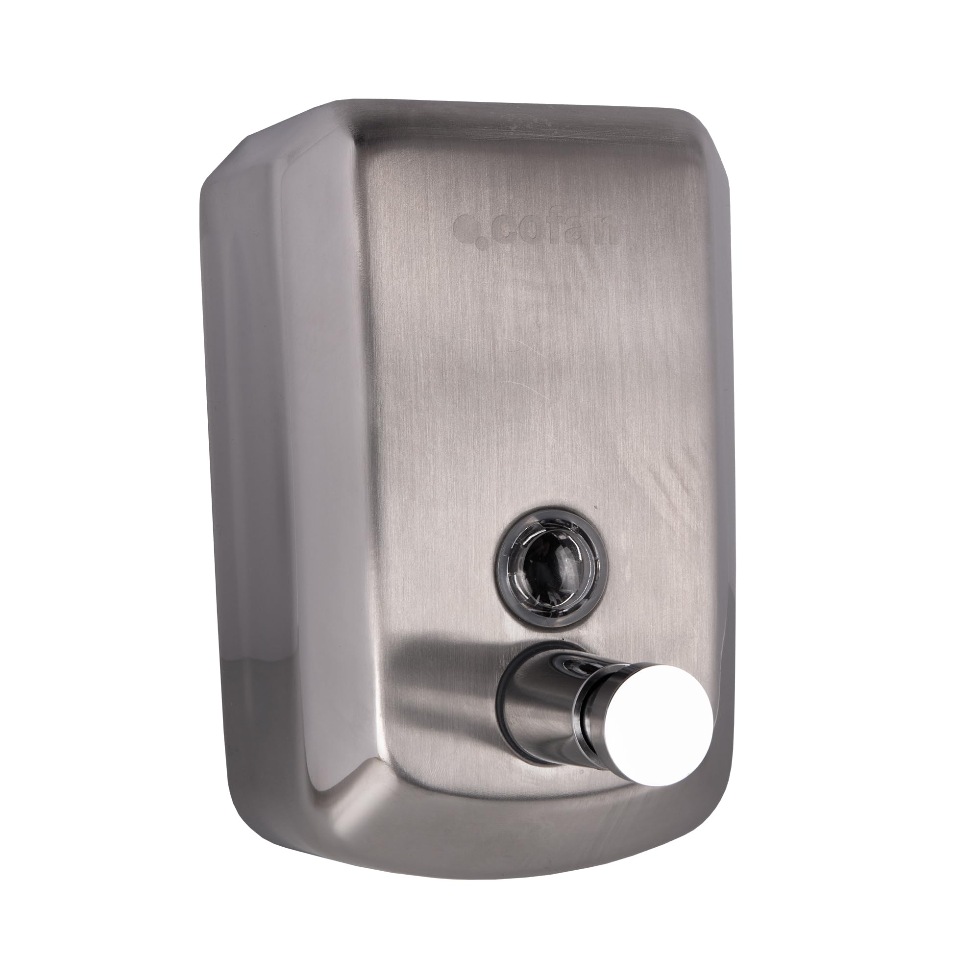 Cofan Dosificador de Jabón en Acero Inoxidable 304 | Capacidad: 500 ml o 1 Litro | Medidas: 10 x 6 x 15,5 cm | Dispensador de Jabón con Ventana de Visualización (Acero Inoxidable, 500 ml)