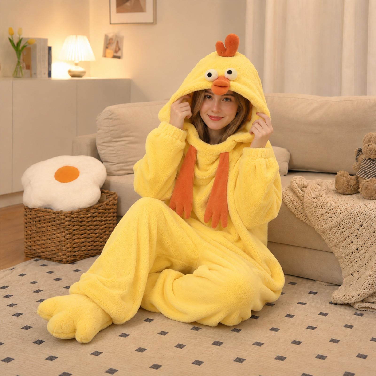 Halloween Einteiler Schlafanzug Damen Kleiner Gelber Küken Nachtwäsche