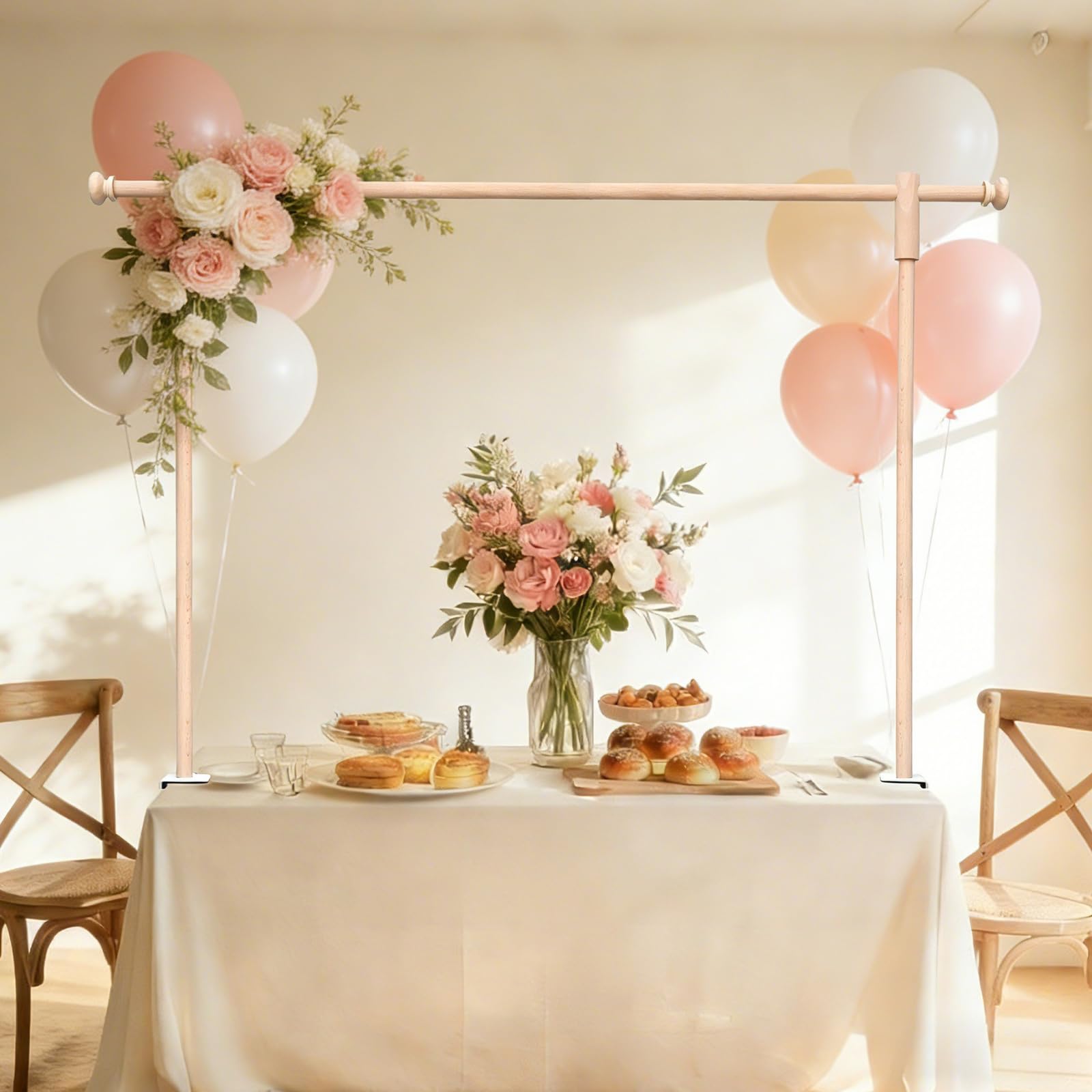 Photo 1 of Beyeutao Wood Over The Table Rod Stand with Clamps Adjustable Table Arch with Clamps H16-46" L16-90" Wooden Table Stands for Decoration Party Wedding Birthday Christmas