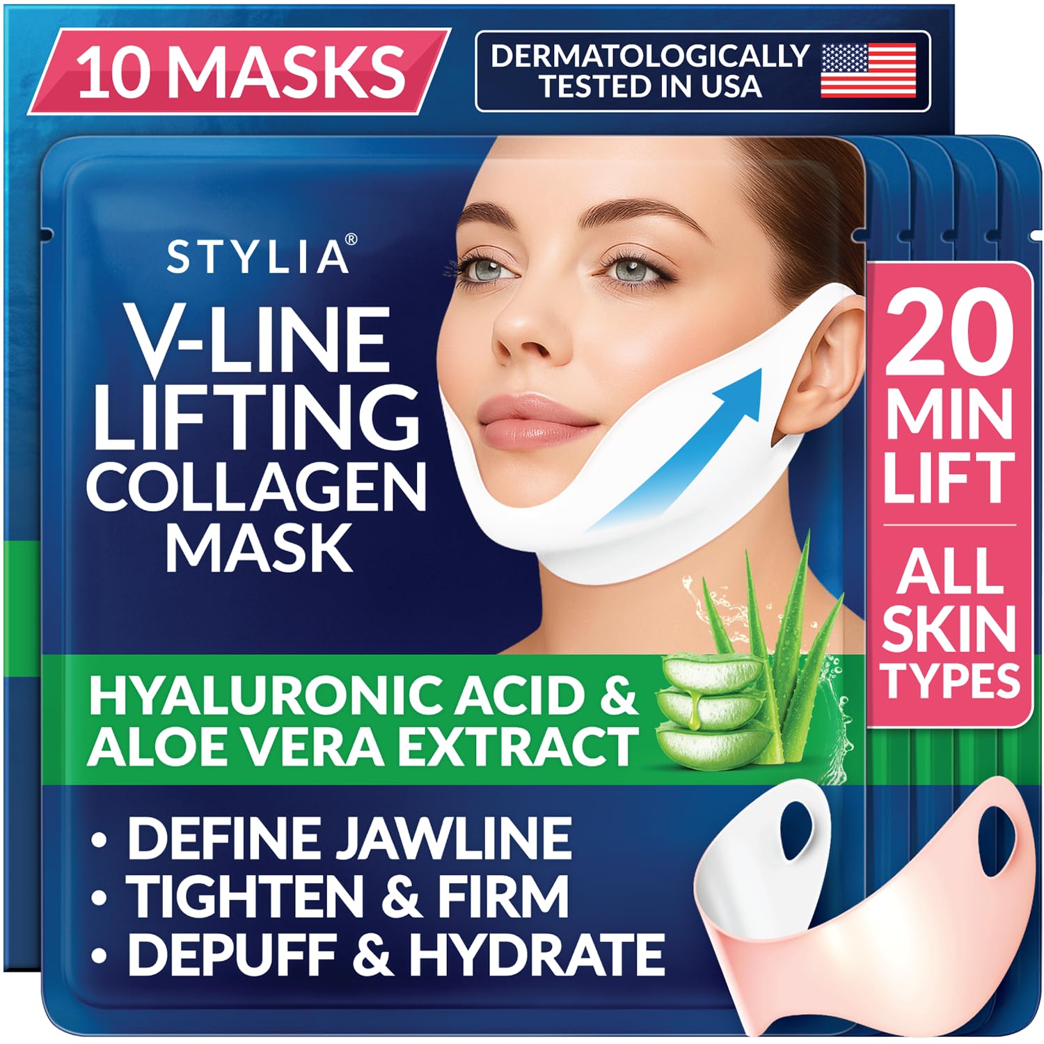 �️ Stylia V Line Lifting Collagen Mask - Lift, Firm & Contour Jawline - Tightening Double Chin Strap with Hyaluronic Aci — beauty deal on Shopping With Noya