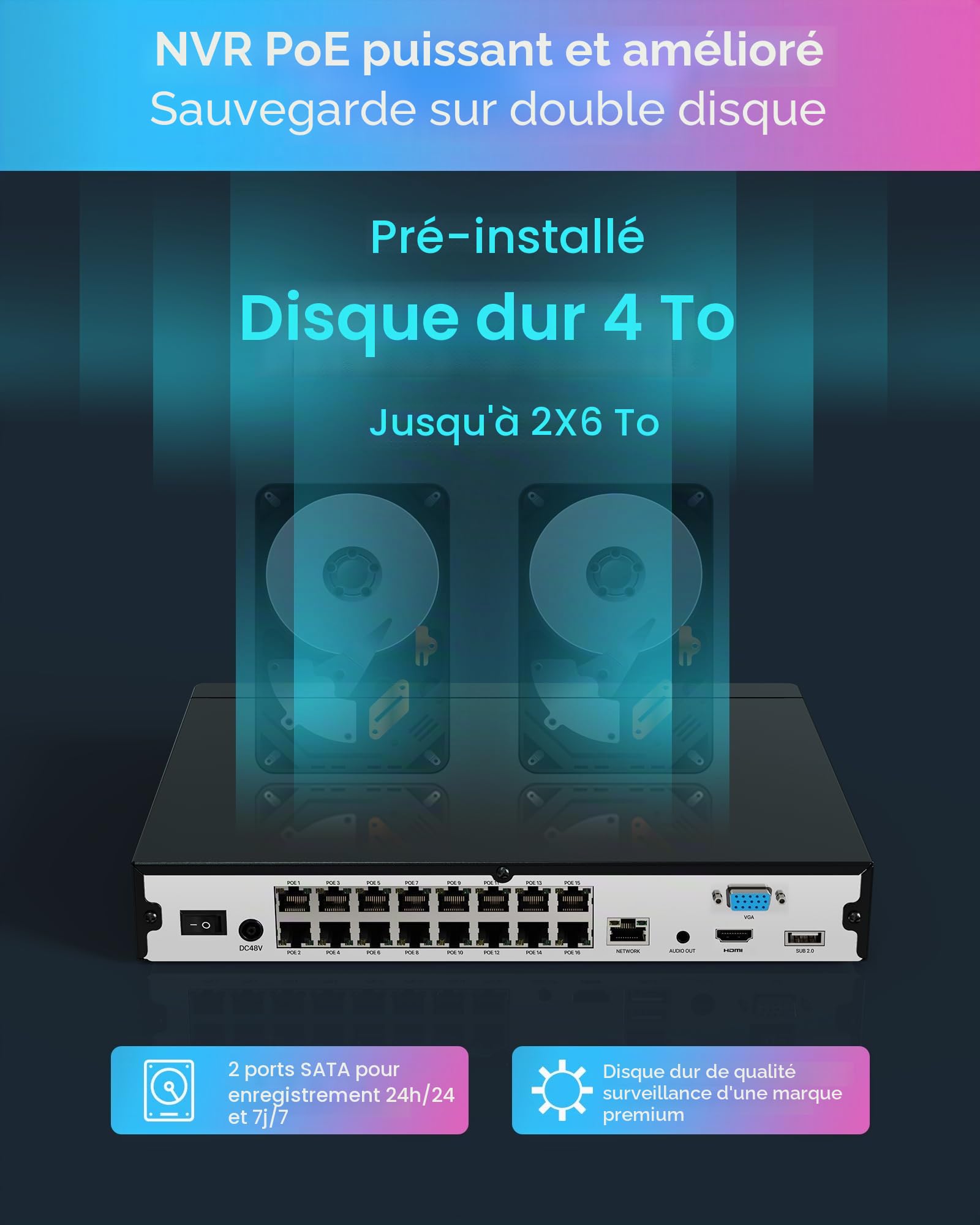 ZOSI 4K Kit Caméra Surveillance Extérieure PoE NVR 16CH 8MP 4TB HDD