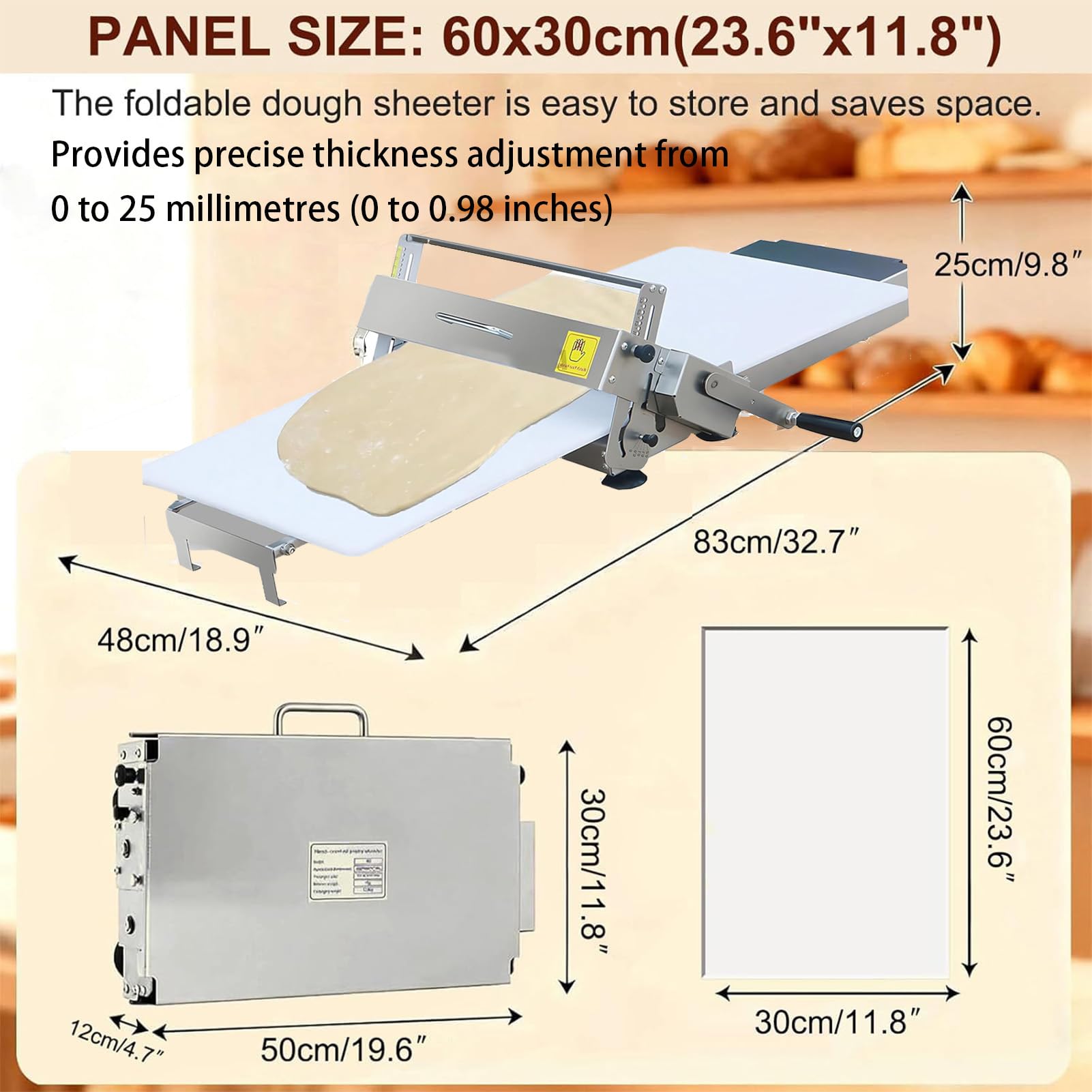 Sfogliatrice per Croissant, Sfogliatrice Pieghevole per Pasta, Sfogliatrice Pasticceria, Spessore Regolabile 0-25mm, Impasti Pizza e Panetteria Domestica Commerciale