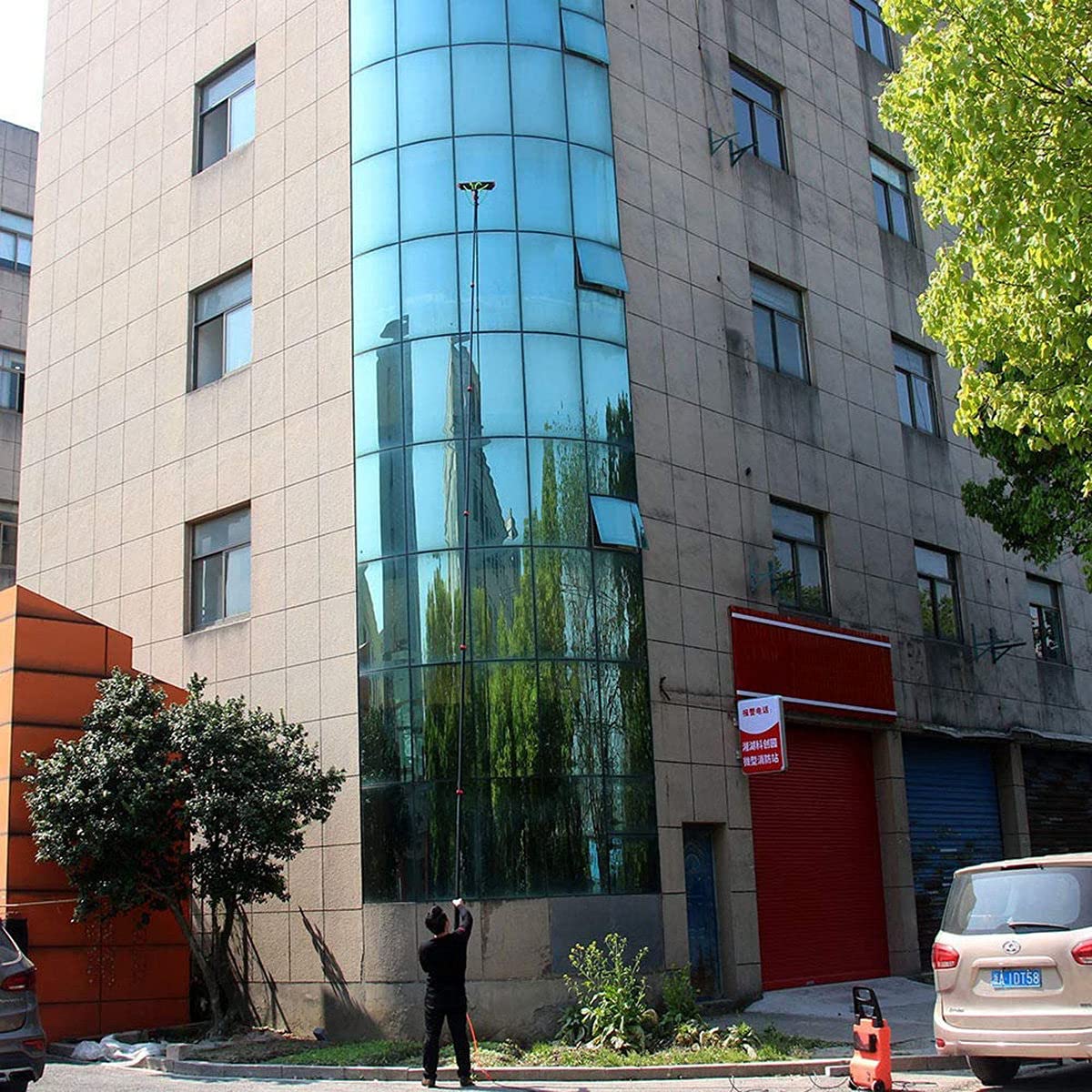 Zestaw drążków do czyszczenia okien, teleskopowa szczotka przedłużająca i spryskiwacz do czyszczenia szyb zewnętrznych i modułów solarnych, kompletny zestaw do czyszczenia okien