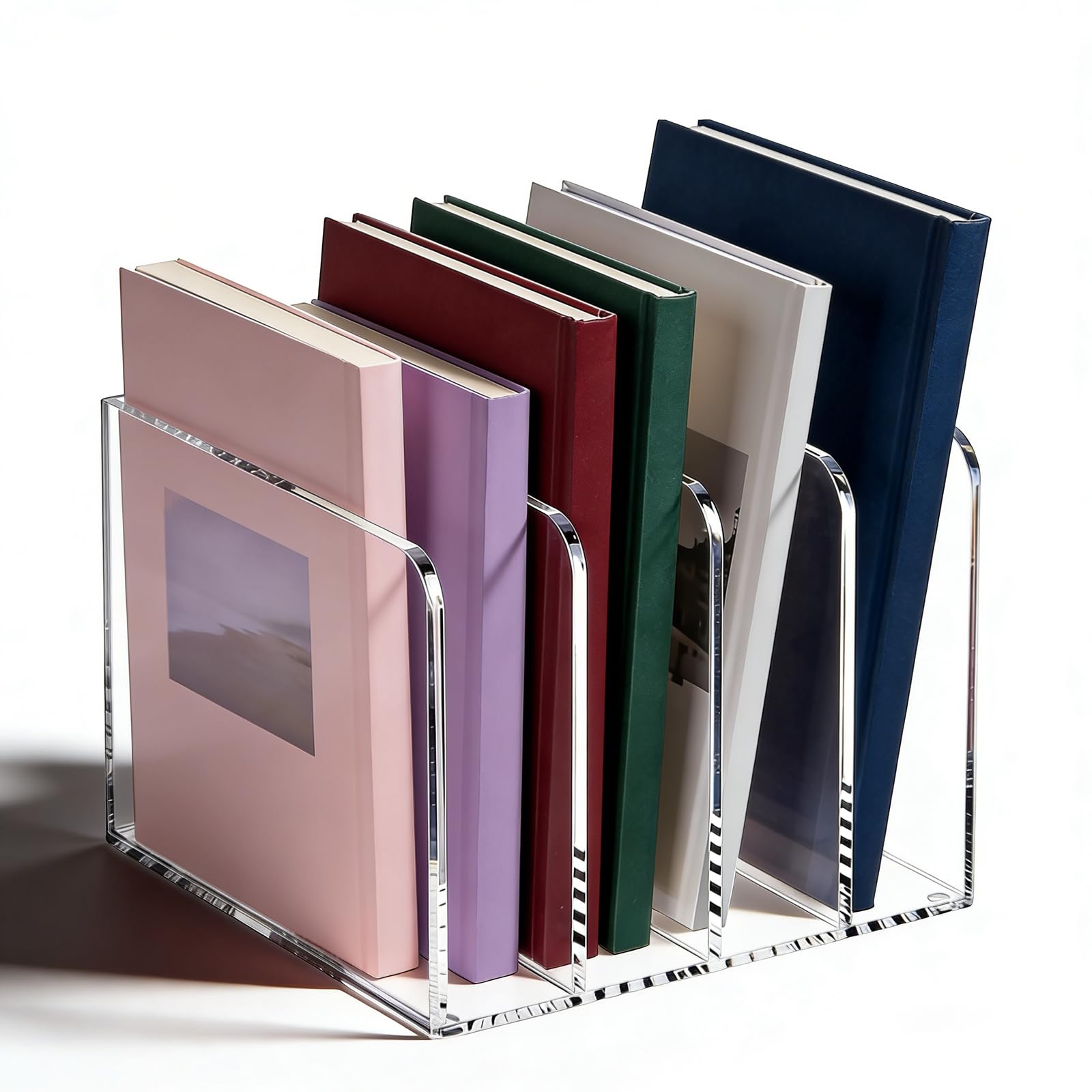 Acryl Zeitschriftensammler, Transparenter Stehsammler Zeitschriftenständer mit 4 Fächer Magazinhalter für Schreibtisch Post Dokumenten Buch Organizer (21 x 18,5 x 16 cm)