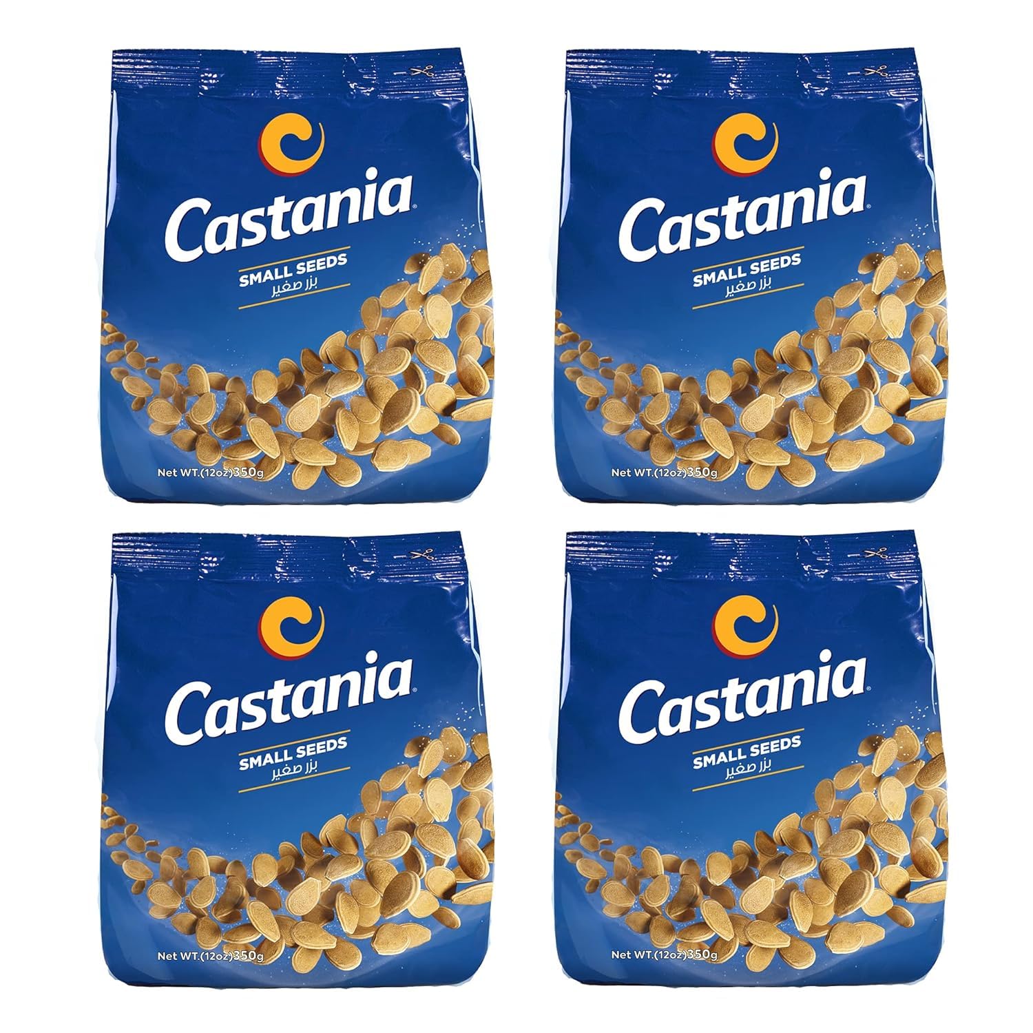 Castania Lebanese Melon Seeds, Small Egyptian Style Mini Melon Seeds, Snack Mix, Salted Seeds, No Added Sugars, 12oz Bag (Pack of 4)