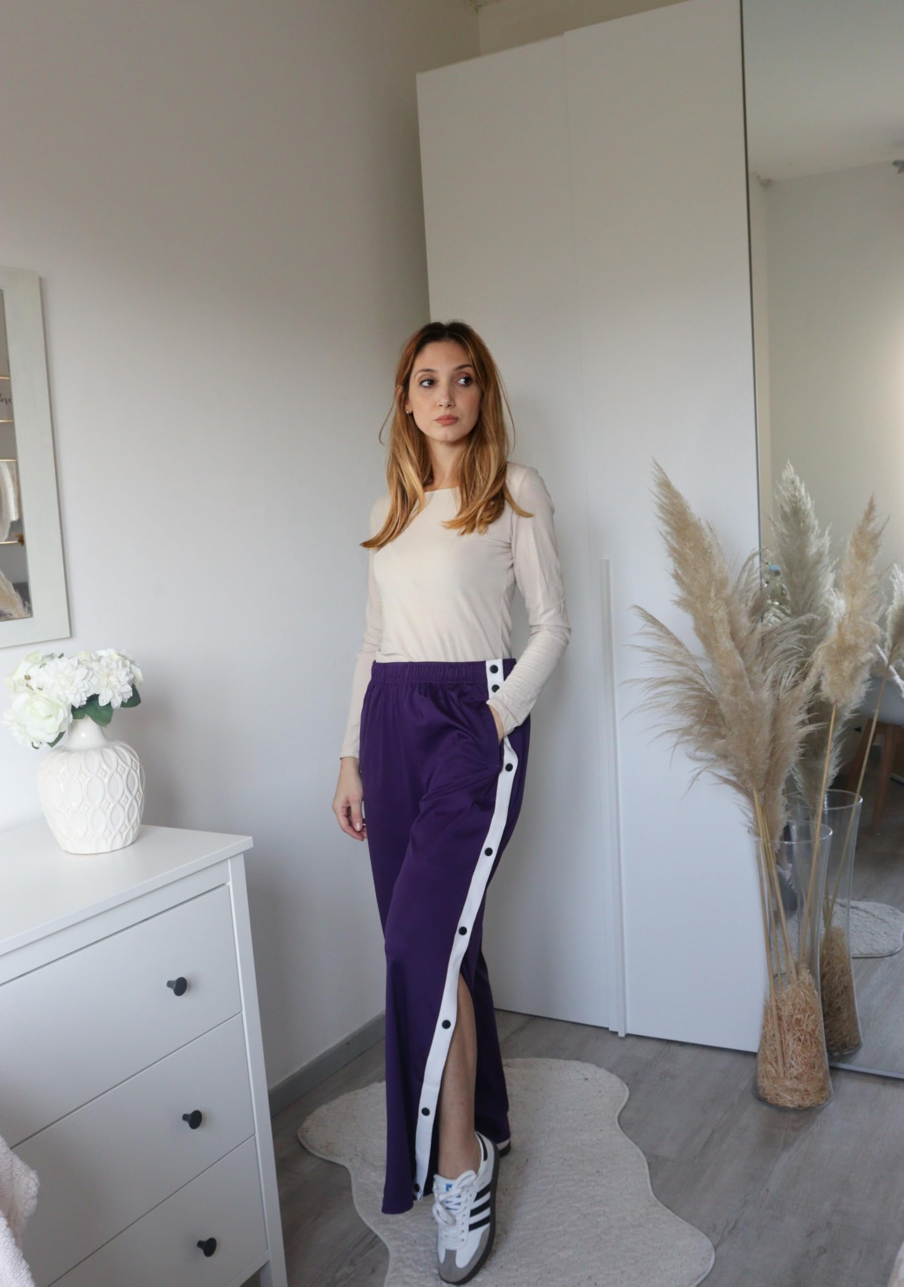 Deyeek Pantaloni da donna strappati con spacco laterale a scatto fondo aperto pantaloni della tuta gamba Breakaway Post Chirurgia Pantaloni con tasche