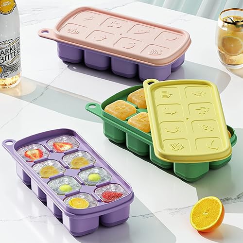 Miniatura 6 de Molde para cubitos de hielo pequeño, paquete de 3 (24 cubos de 1.1 pulgadas), bandejas cuadradas para cubitos de hielo de 0.7 onzas con tapa, sin