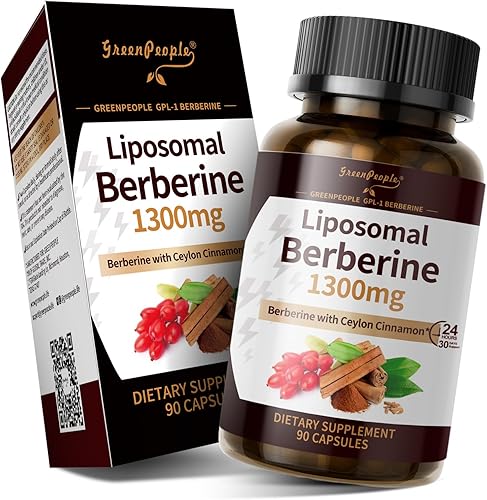 GREENPEOPLE Berberina liposomal HCL1300mg - Suplemento de berberina con canela de Ceilán activa AMPK - Fórmula de alta absorción Soporte de peso