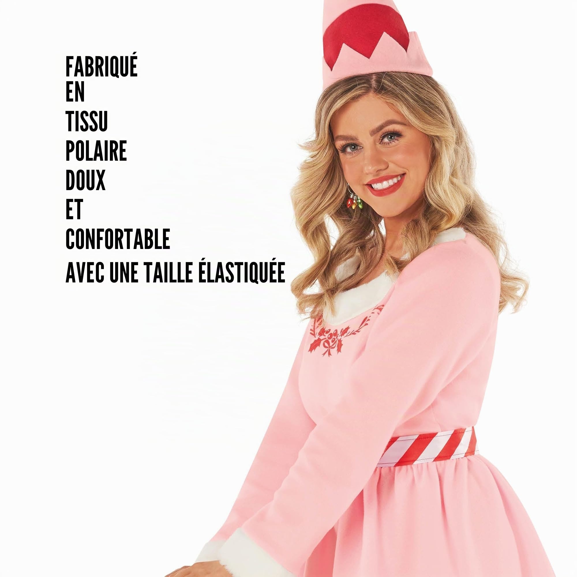 Morph Costume Lutin Rose Femme, Tenue Elf Noël, Déguisement Fête Festif, Robe Elf Amusante