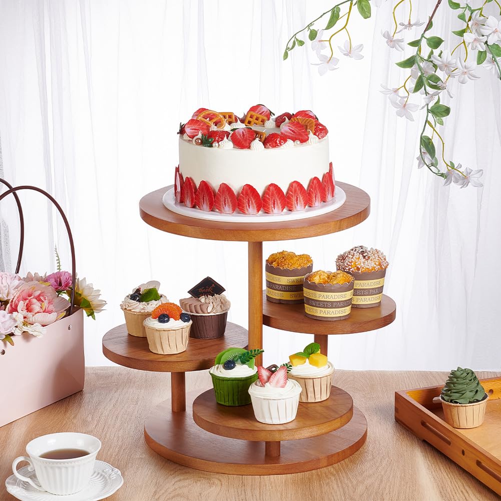 UNICRAFTALE Présentoir à Cupcakes Rond en Bois à 4 étage Présentoir à Cupcakes à Étages Présentoir à Desserts Plateau de Service Rond Présentoir à Gâteaux pour Fête Mariage Anniversaire 41x39x33cm