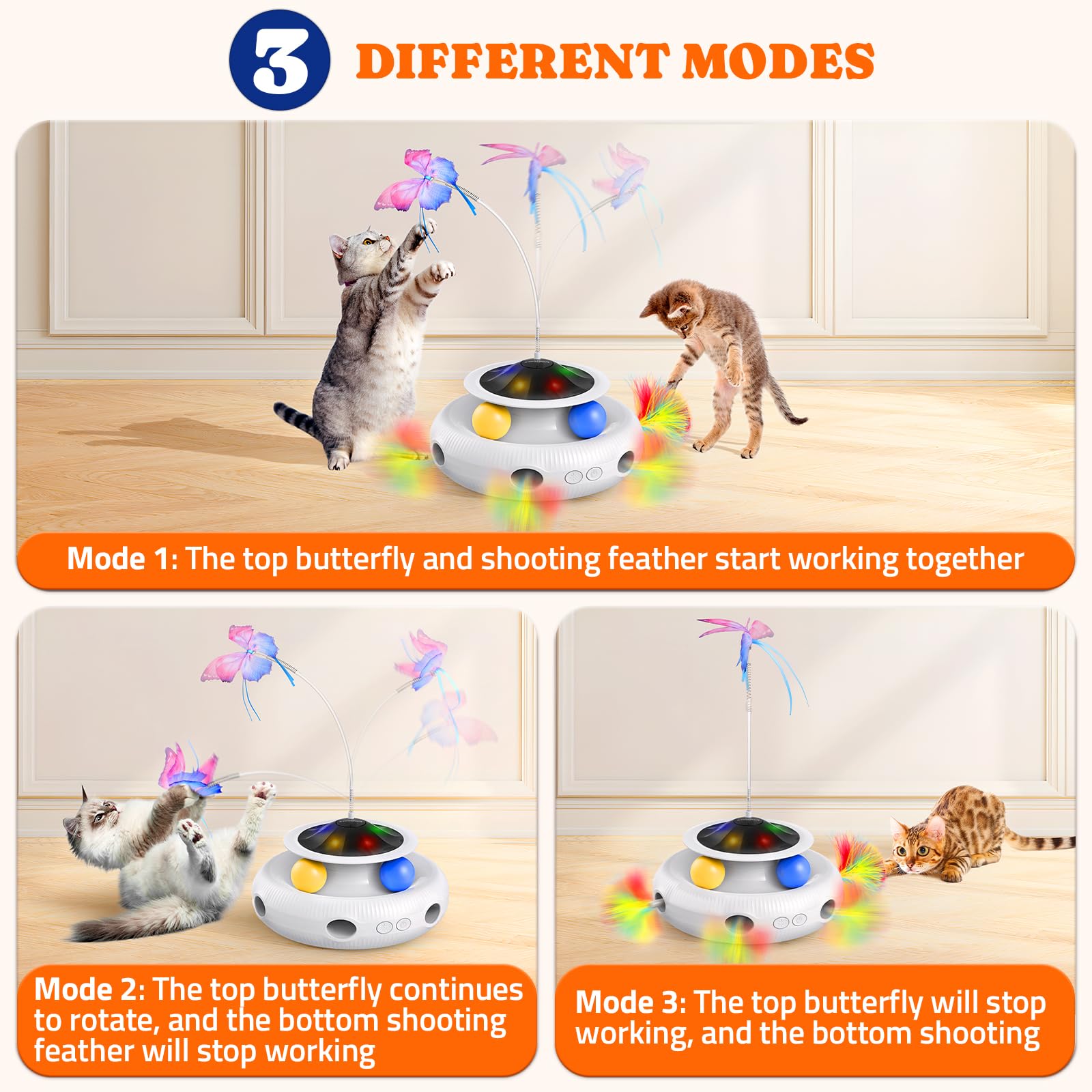 Pawtners Giocattolo interattivo automatico per gatti 3 in 1, per gatti da interni, ricaricabile, interattivo, con farfalla svolazzante, palline e piuma Abumsh in movimento