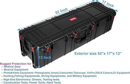 Miniatura 3 de Funda impermeable con ruedas de 52 x 17 x 13 pulgadas, con espumaruedas3 asas grandes para cámara, herramienta, equipo, a prueba de aplastamiento,