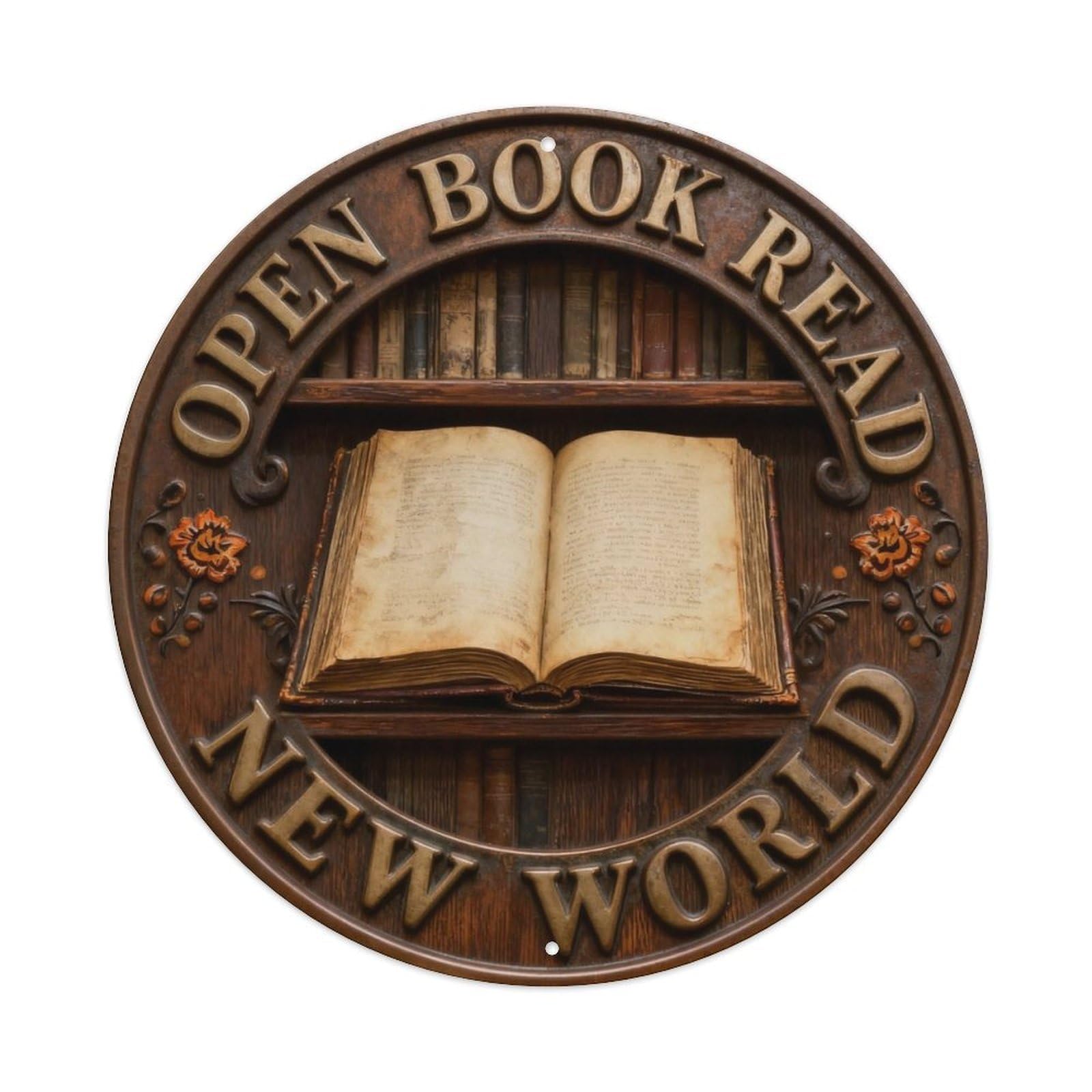 Open Book Read New World Metal Tin Sign Plaque