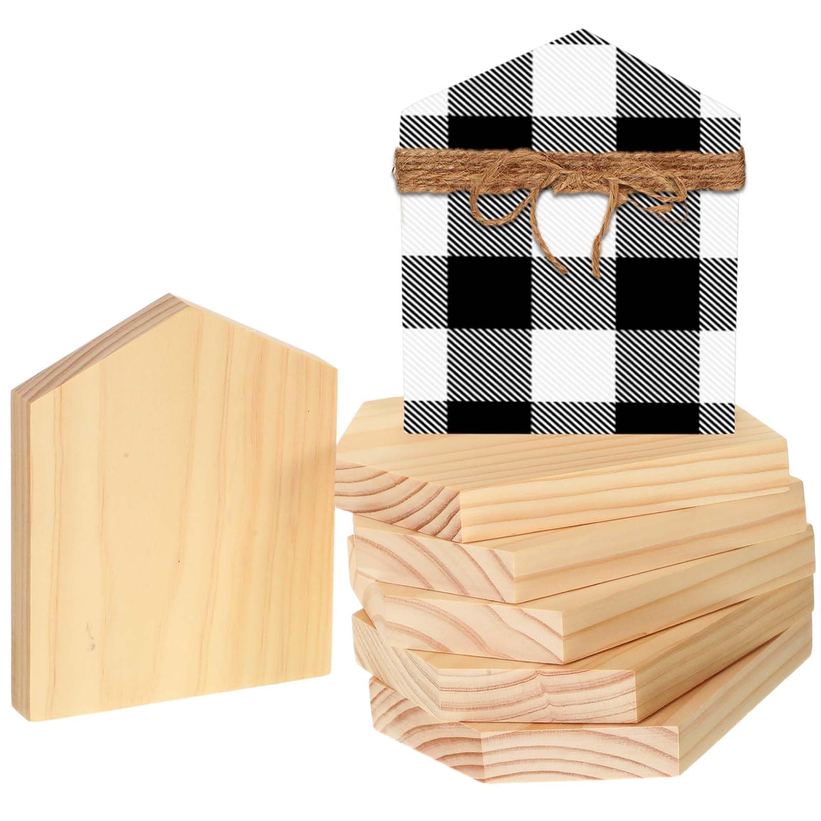 Suzile 8 Pcs Wooden House Shape Block Rustic Farmhouse Unfinished House Shaped Wooden Cutouts Blank Wooden Houses for Crafts Office Coffee Home Shelf Kitchen Bar Decor DIY