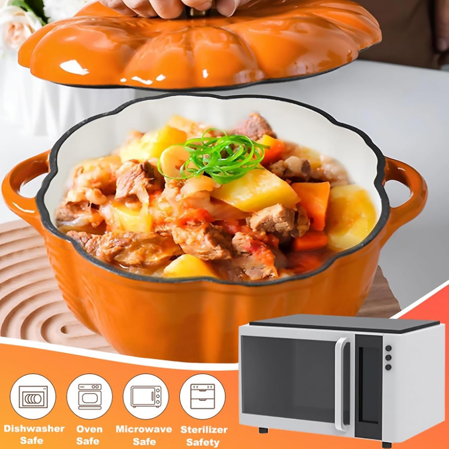 Cocotte en fonte émaillée avec couvercle – Passe au four et à la cuisinière pour Halloween, Thanksgiving et automne 1,32 l