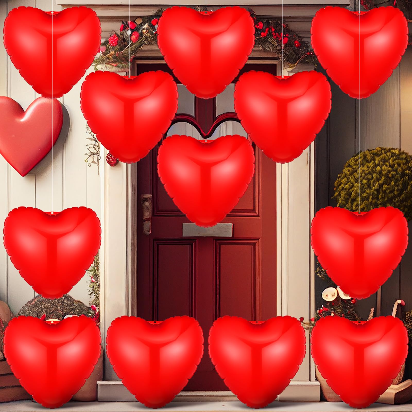 Jetec 12 Pcs 9'' Inflatable Heart Blow up Outdoor Decorations with LED Lights PVC Valentines Outdoor Heart Hanging Ornament for Valentine's Day Wedding Anniversary