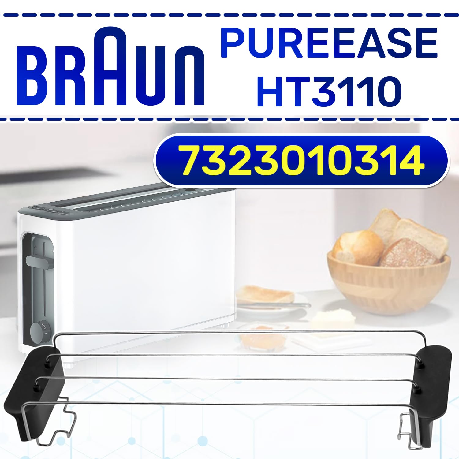 Griglia Scaldapanini per Tostapane con Codice Originale 7323010314 per Braun PureEase HT3110 - Garanzia di 10 Anni - MONTERAL