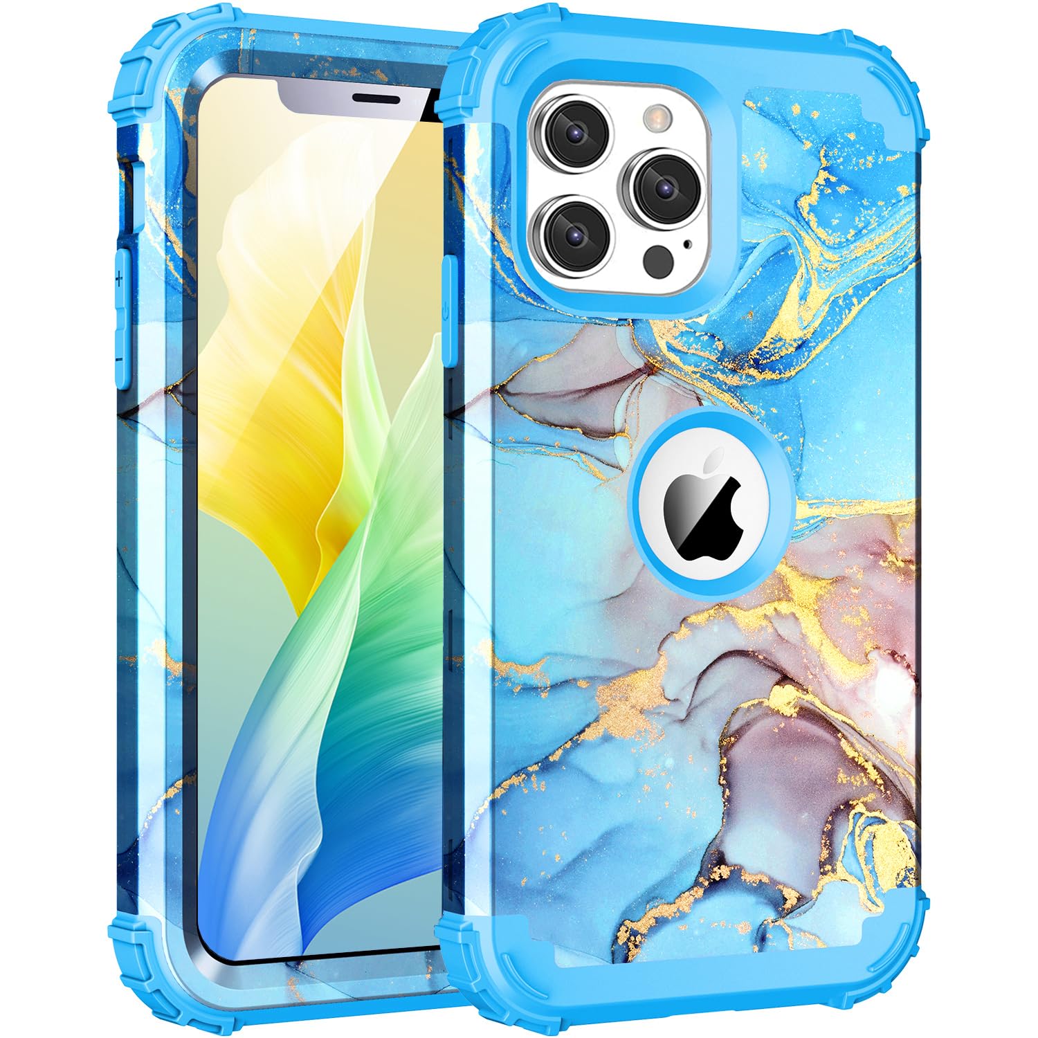 BQQFG for iPhone 12 Pro Case,Three Layer Heavy Duty Shockproof Hybrid Hard Plastic Bumper Soft Silicone Rubber Drop Protec...
