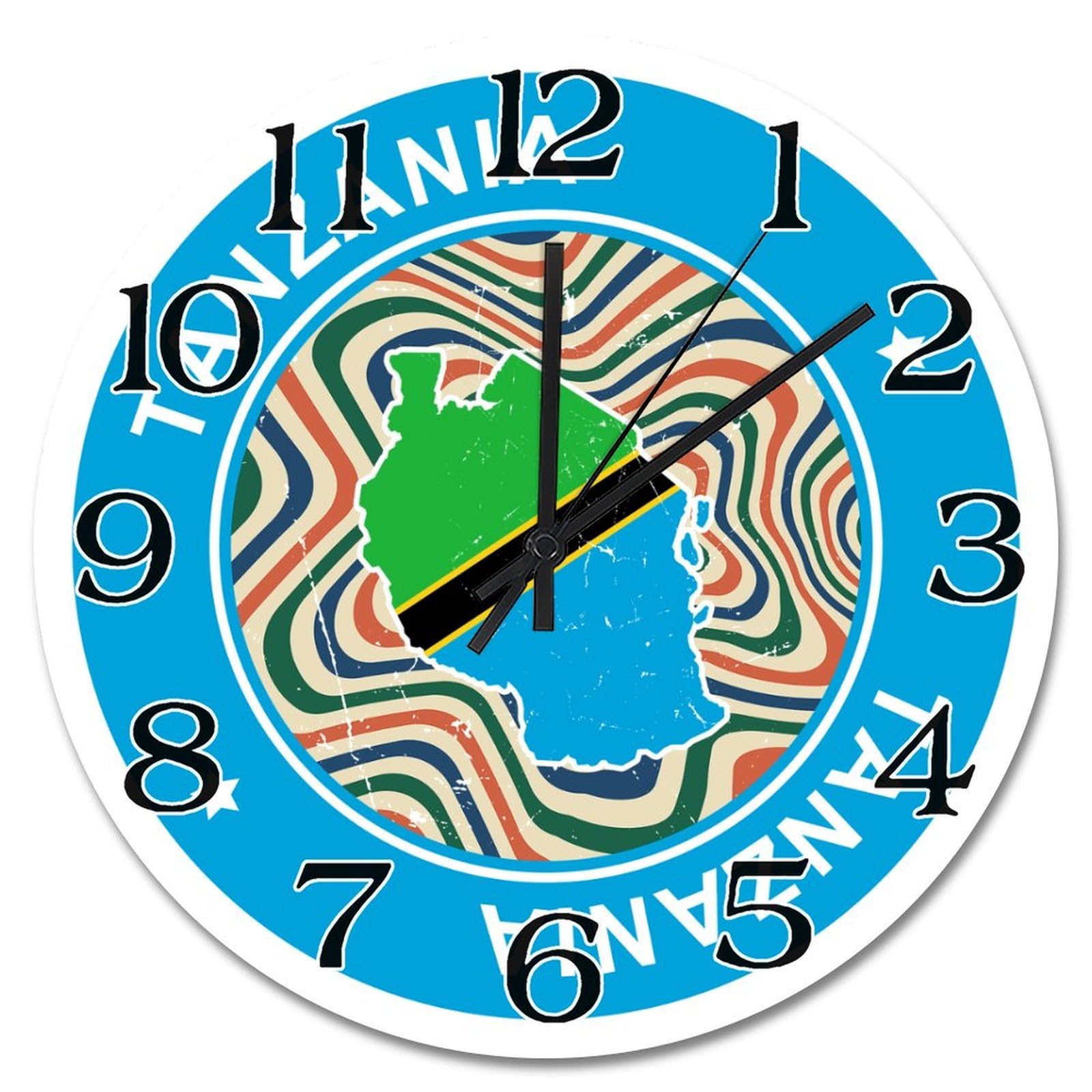 Horloge murale Tanzanie 38cm grand cadran rétro sans tic-tac chic