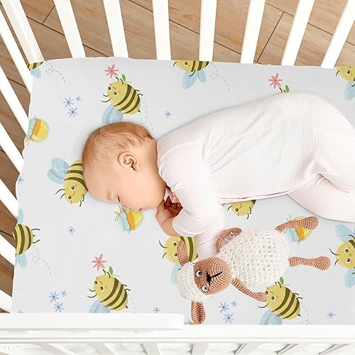 Miniatura 7 de Sábanas bajeras ajustables para cuna, abejas de abejas melíferas amarillas, sábanas portátiles y elásticas para bebé niño, colchón suave y