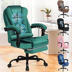 ALFORDSON Silla de Oficina ergonómica con Masaje, reposapiés y función de inclinación de 150°, Silla ejecutiva con elevación por Resorte de Gas, Silla giratoria para Juegos, Terciopelo, Verde
